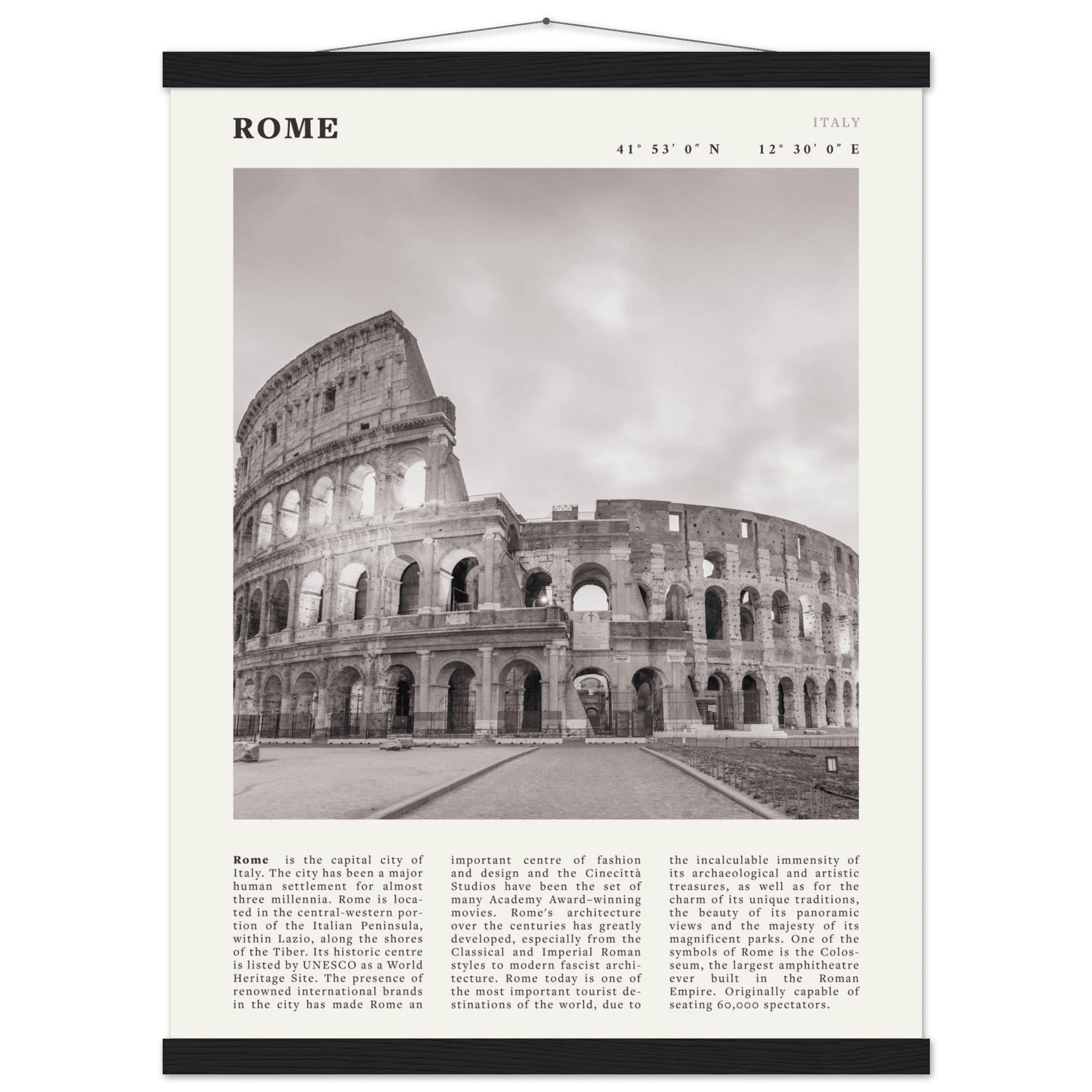 Rome Poster | Black & White Colosseum Wall Art | Italy Travel Print | Roman Decor - Evergreen Posters