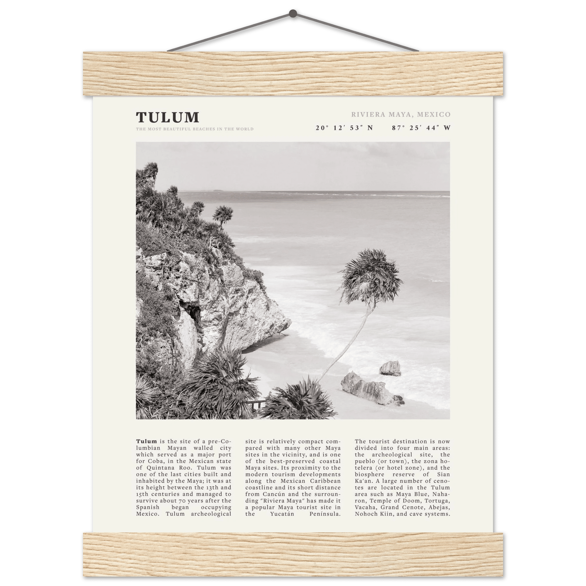 Tulum Poster | Black & White Riviera Maya Mexico Wall Art | Beach Travel Print - Evergreen Posters