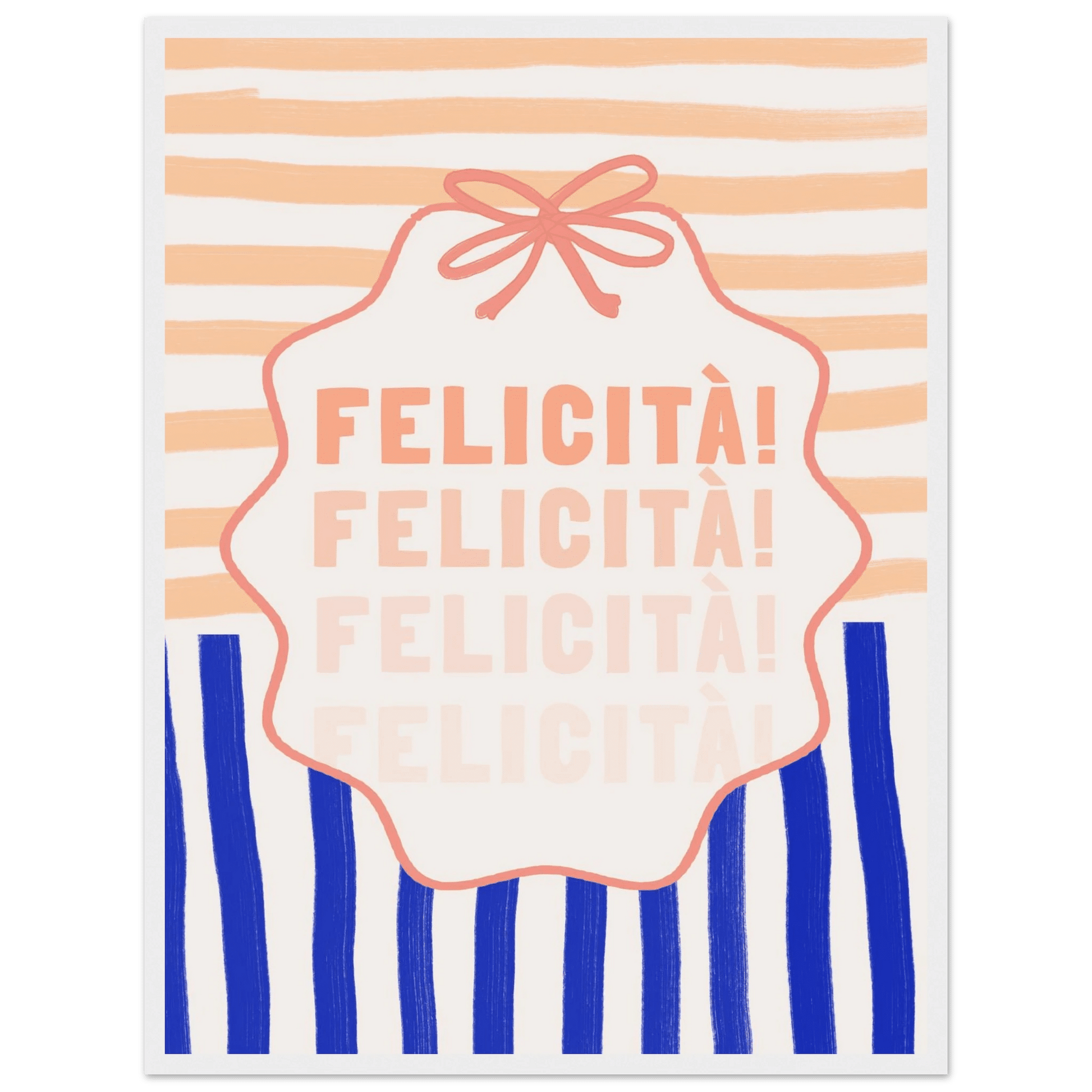 Felicità Italian Happiness Quote Print | Coquette Stripe Wall Art - Evergreen Posters