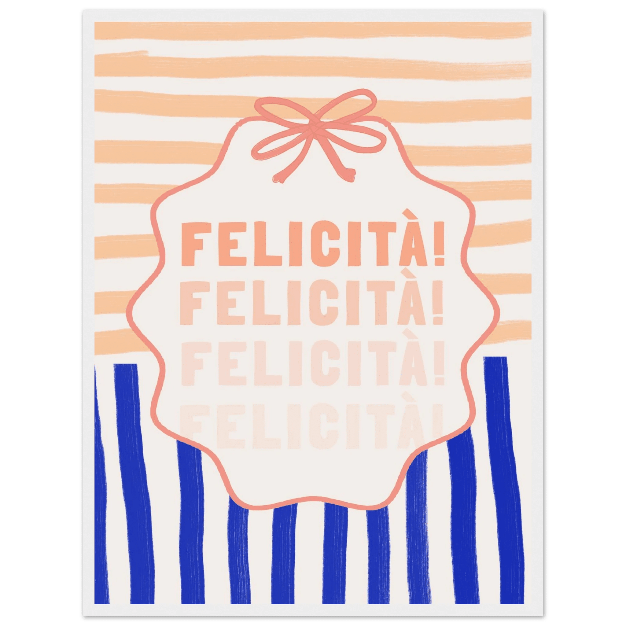 Felicità Italian Happiness Quote Print | Coquette Stripe Wall Art - Evergreen Posters
