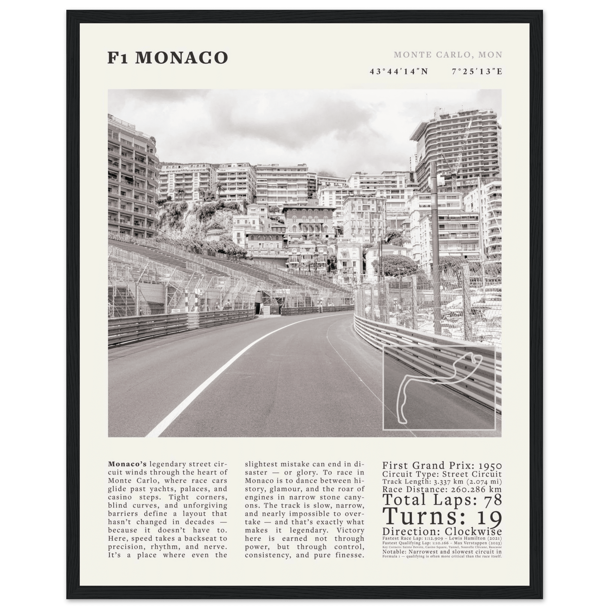 F1 Monaco Poster Black and White – Vintage Monte Carlo Street Circuit Print (Digital & Printed Options) - Evergreen Posters