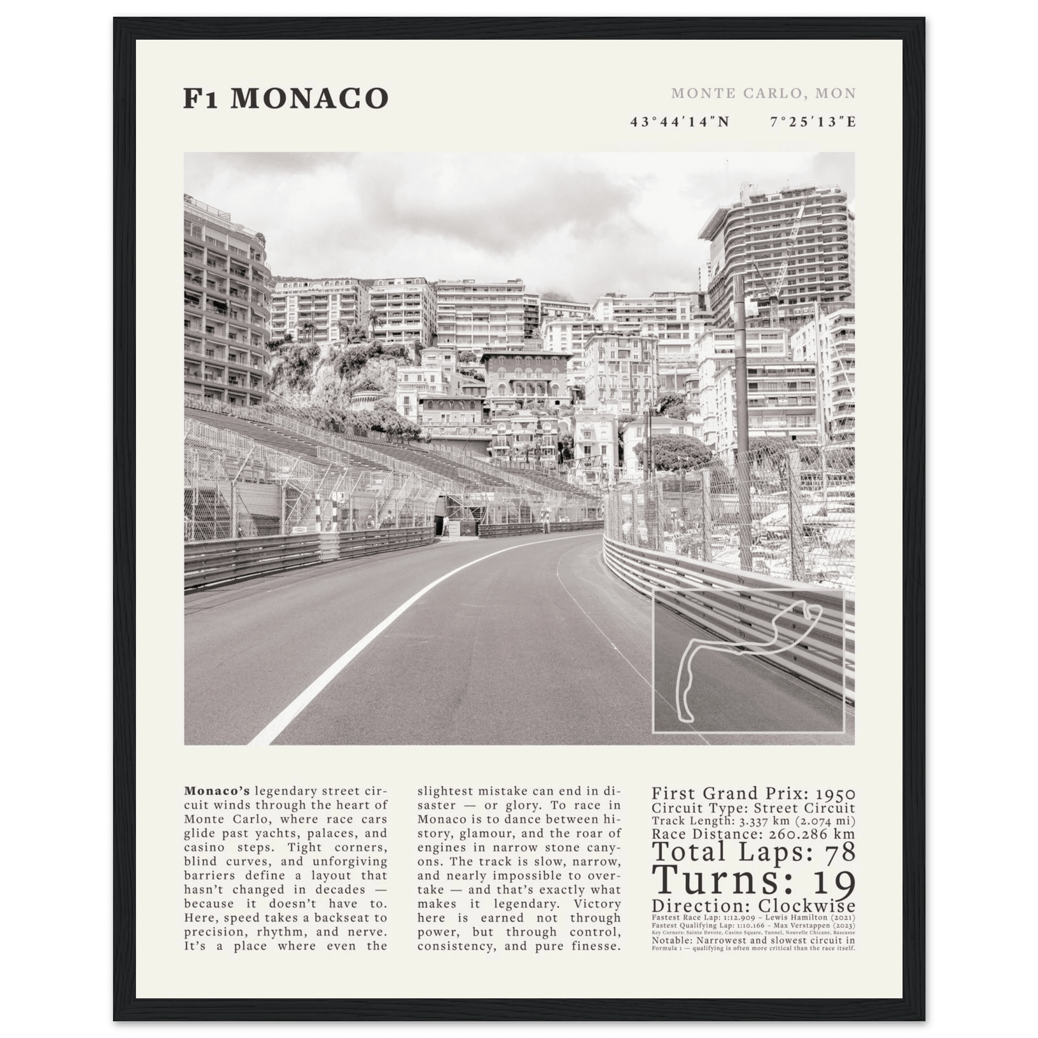 F1 Monaco Poster Black and White – Vintage Monte Carlo Street Circuit Print (Digital & Printed Options) - Evergreen Posters