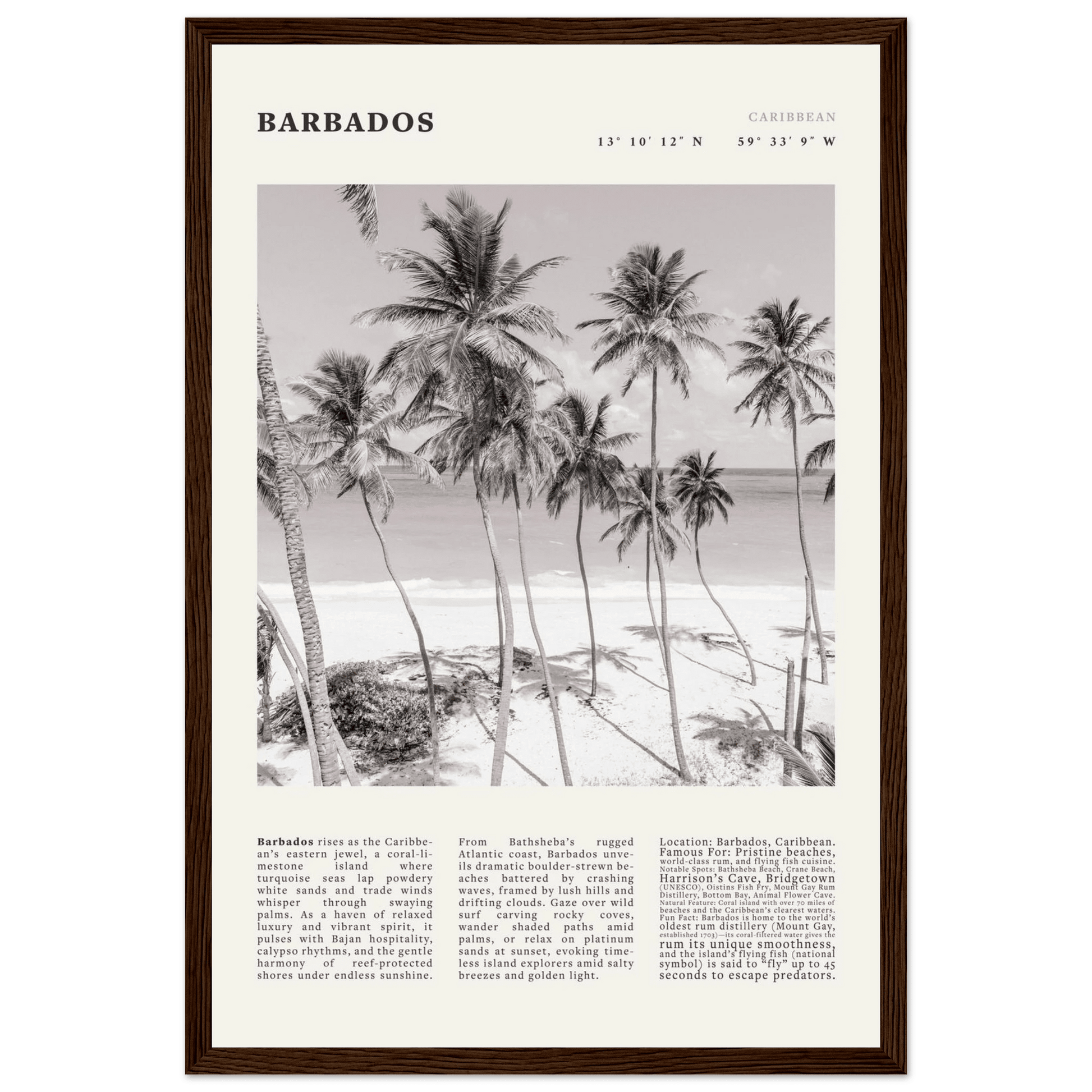 Barbados Poster Black and White – Vintage Caribbean Palm Beach Print (Digital & Printed Options) - Evergreen Posters