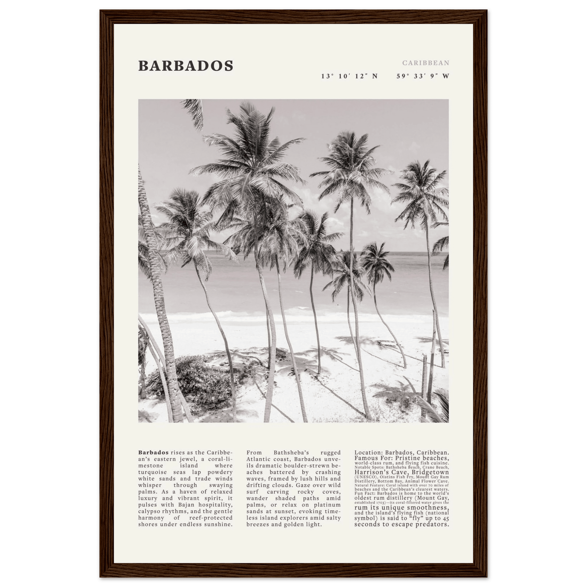 Barbados Poster Black and White – Vintage Caribbean Palm Beach Print (Digital & Printed Options) - Evergreen Posters