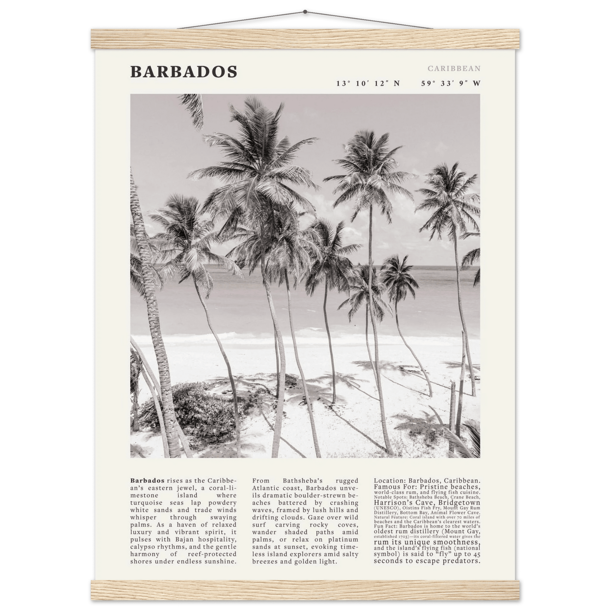 Barbados Poster Black and White – Vintage Caribbean Palm Beach Print (Digital & Printed Options) - Evergreen Posters