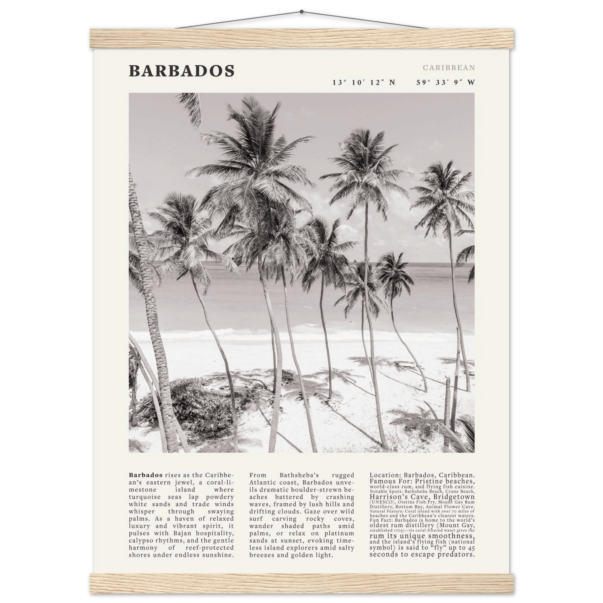 Barbados Poster Black and White – Vintage Caribbean Palm Beach Print (Digital & Printed Options) - Evergreen Posters
