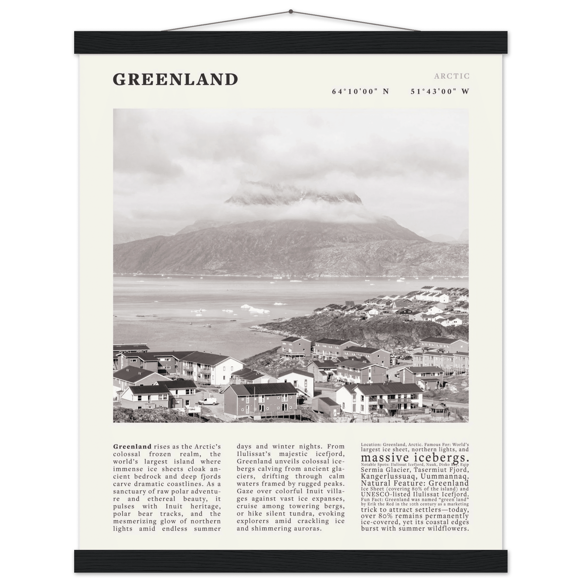 Greenland Poster Black and White – Vintage Arctic Fjord Landscape Print (Digital & Printed Options) - Evergreen Posters