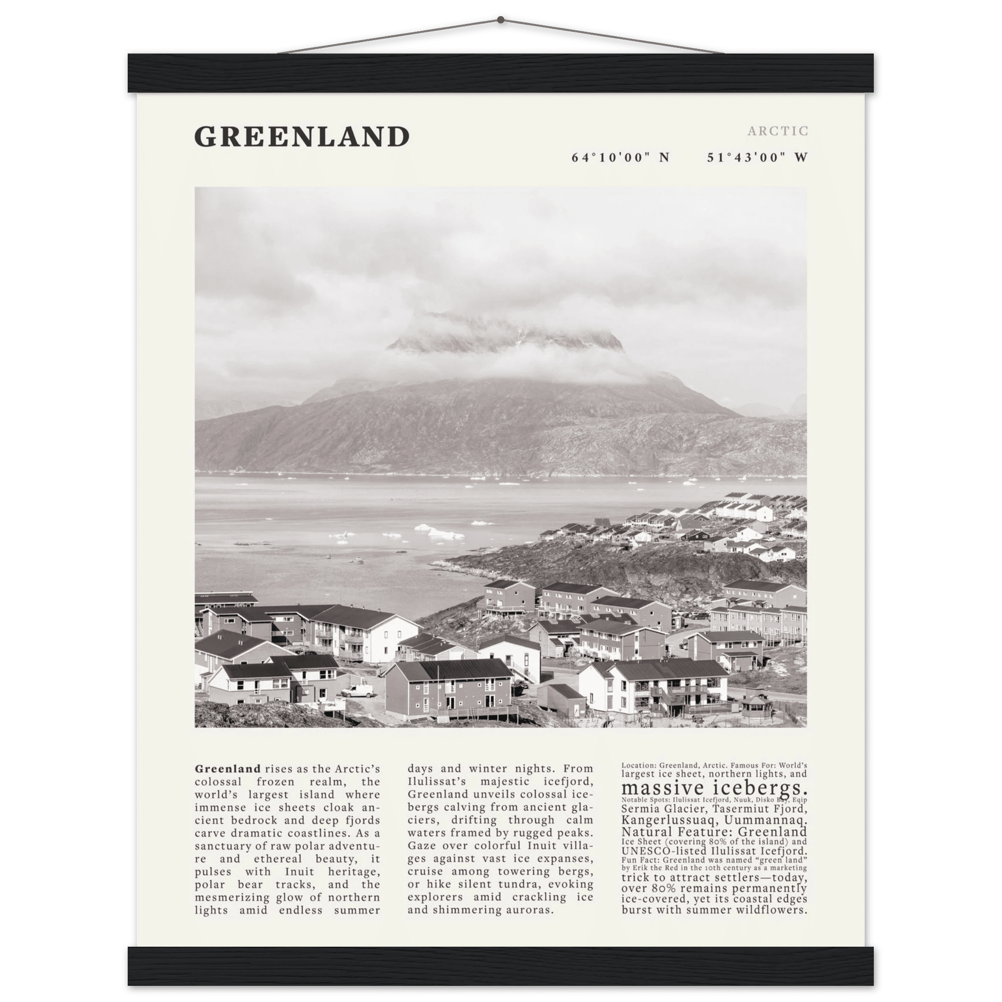 Greenland Poster Black and White – Vintage Arctic Fjord Landscape Print (Digital & Printed Options) - Evergreen Posters