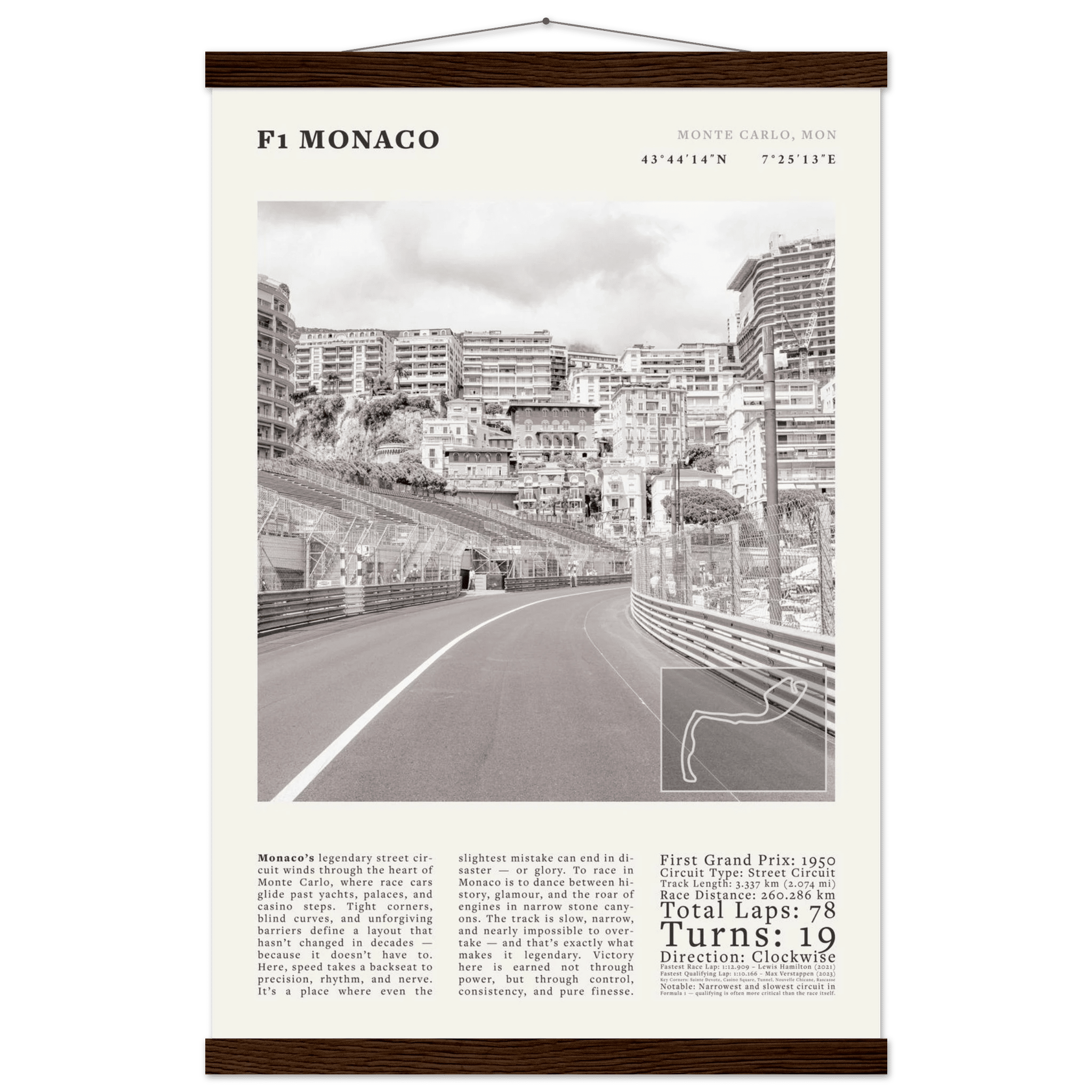 F1 Monaco Poster Black and White – Vintage Monte Carlo Street Circuit Print (Digital & Printed Options) - Evergreen Posters