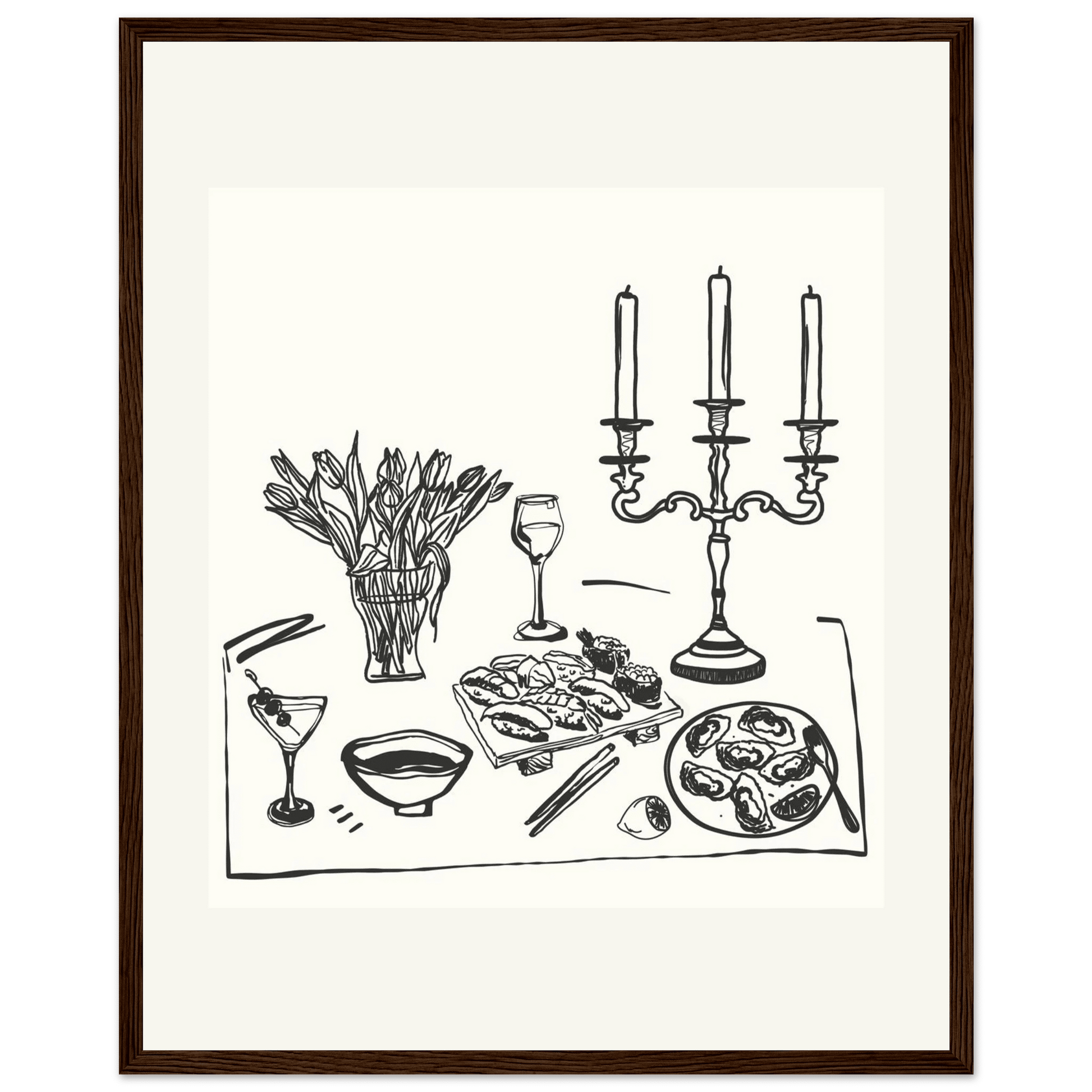 Fine Dining Table Print | Black Line Art Kitchen Wall Art | Elegant Dining Room Poster - Evergreen Posters
