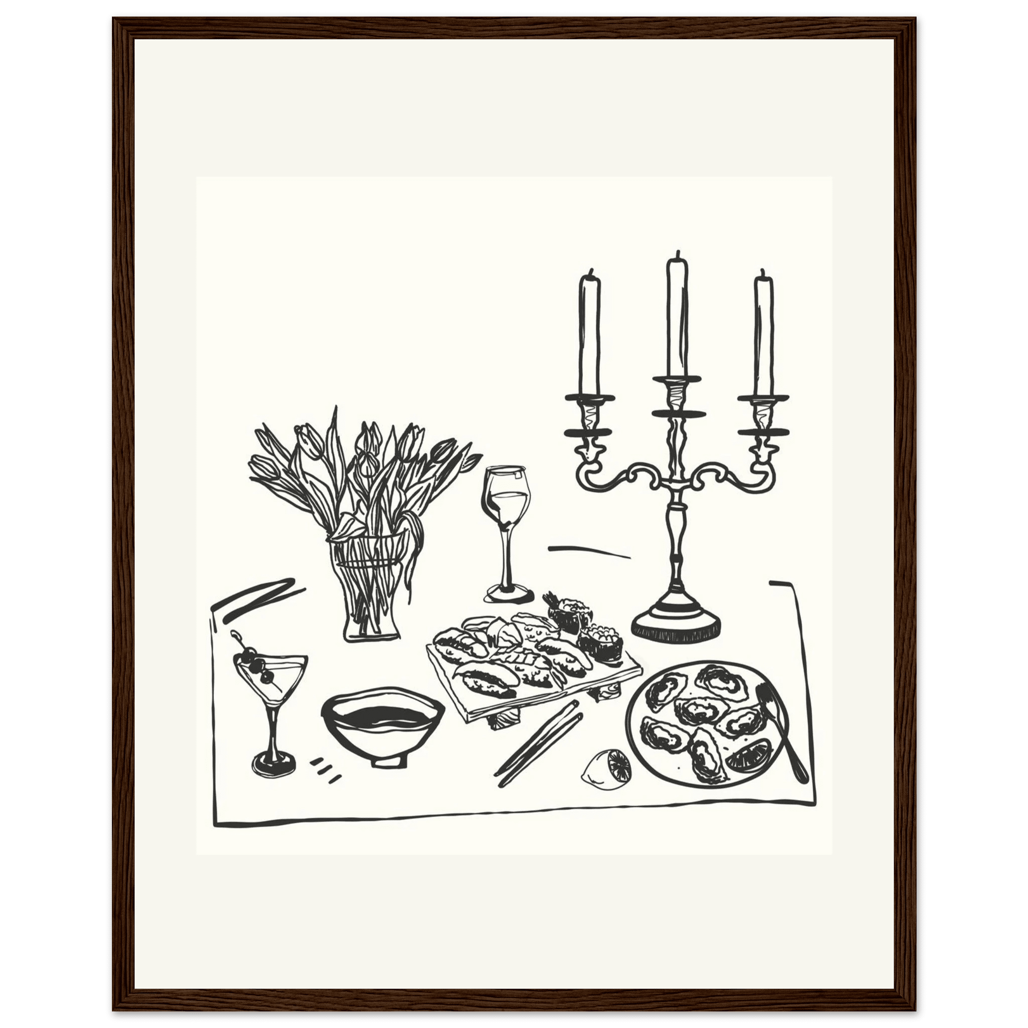 Fine Dining Table Print | Black Line Art Kitchen Wall Art | Elegant Dining Room Poster - Evergreen Posters