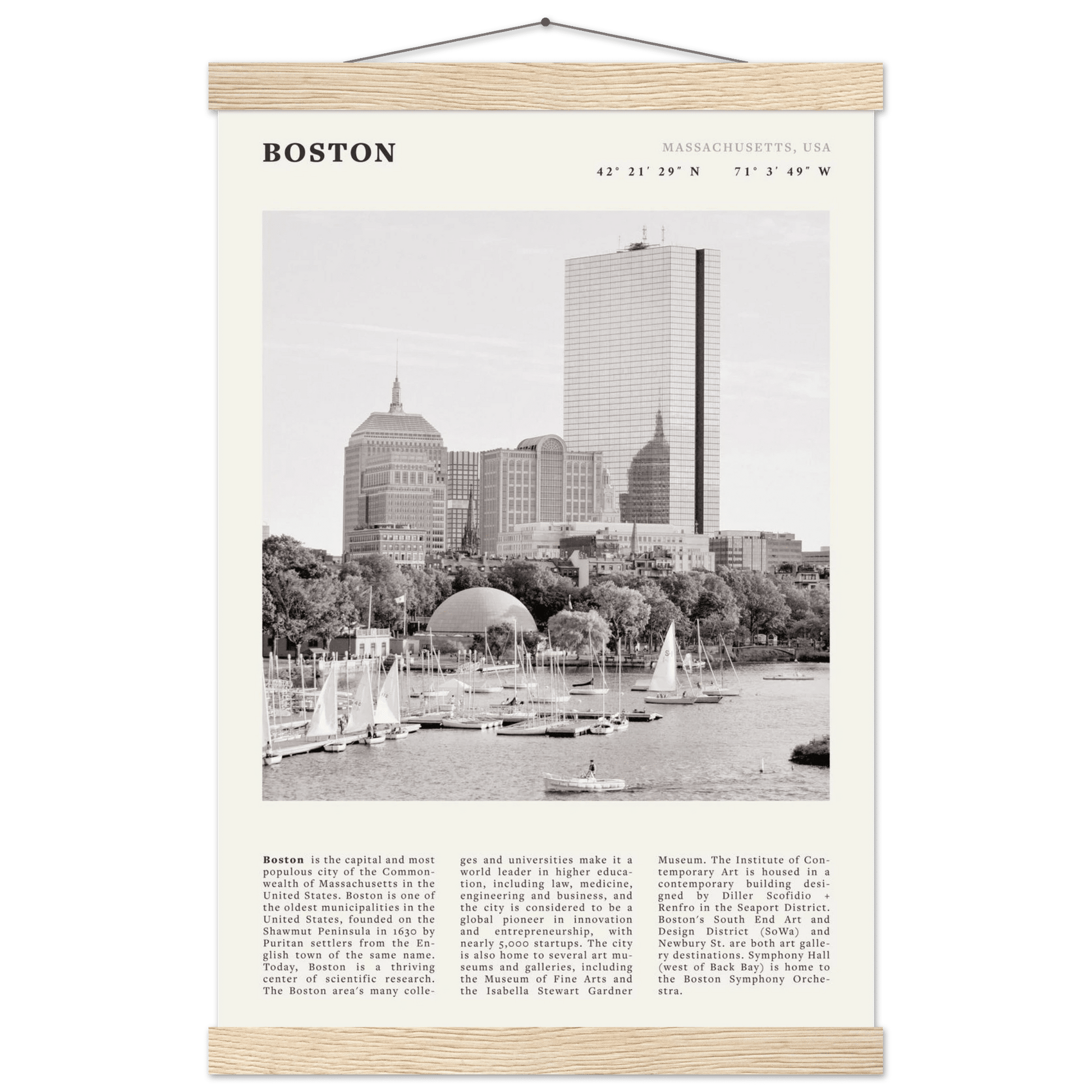 Boston Poster | Black & White Charles River Skyline Wall Art | Massachusetts Print - Evergreen Posters