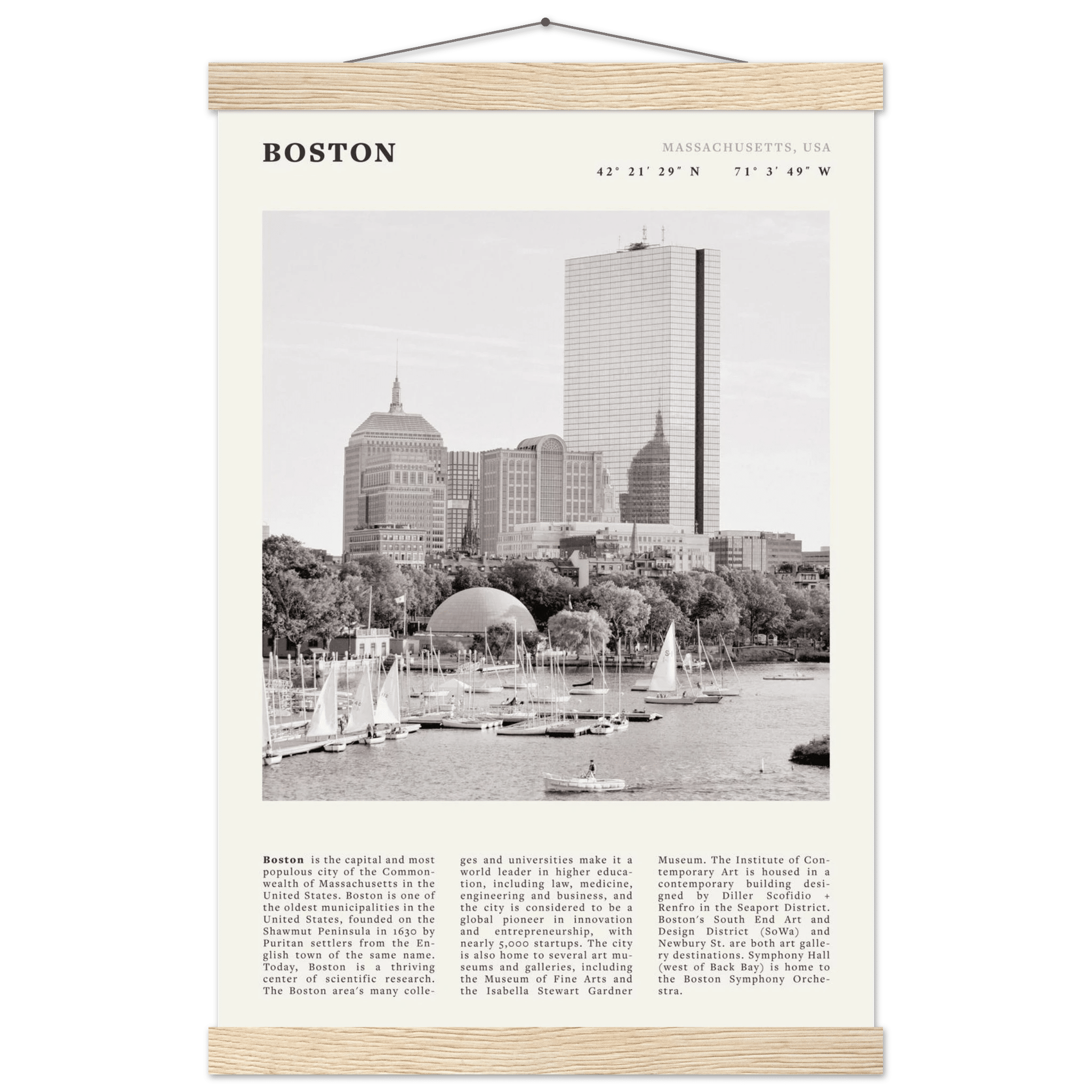 Boston Poster | Black & White Charles River Skyline Wall Art | Massachusetts Print - Evergreen Posters