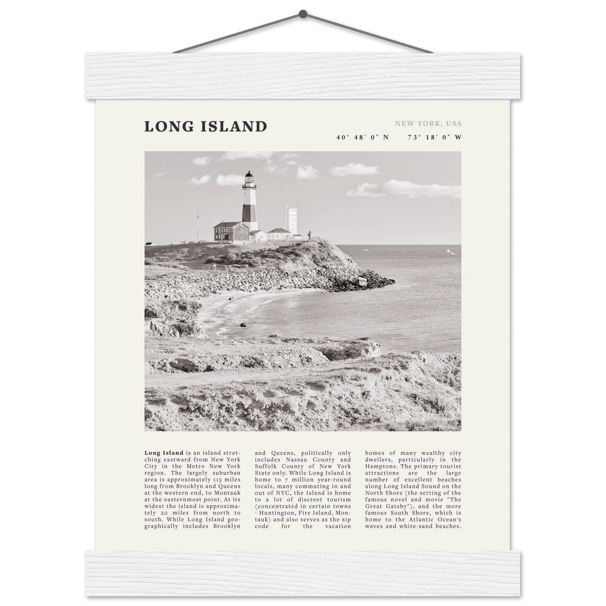Long Island Poster | Black & White Montauk Lighthouse Wall Art | New York Print - Evergreen Posters