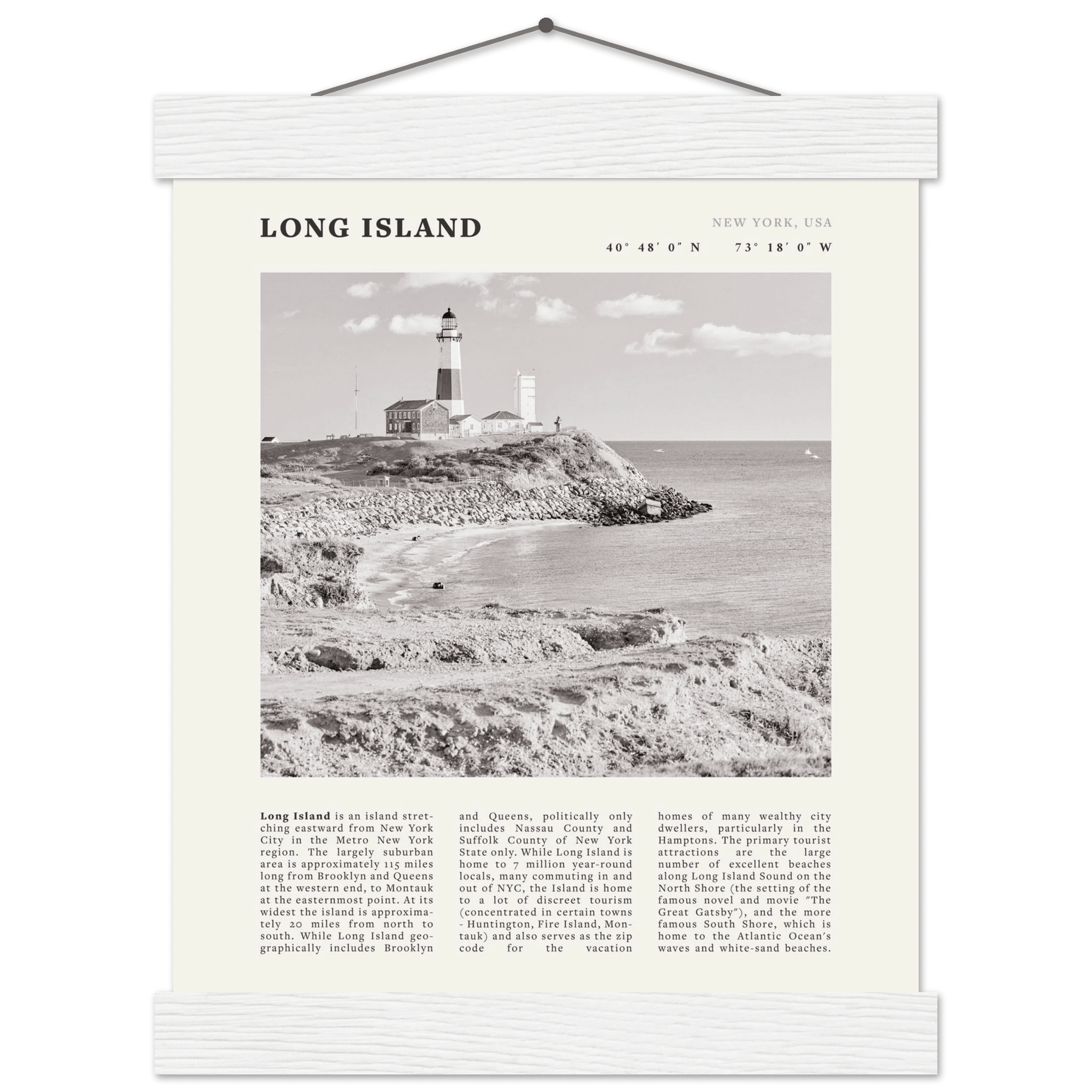 Long Island Poster | Black & White Montauk Lighthouse Wall Art | New York Print - Evergreen Posters