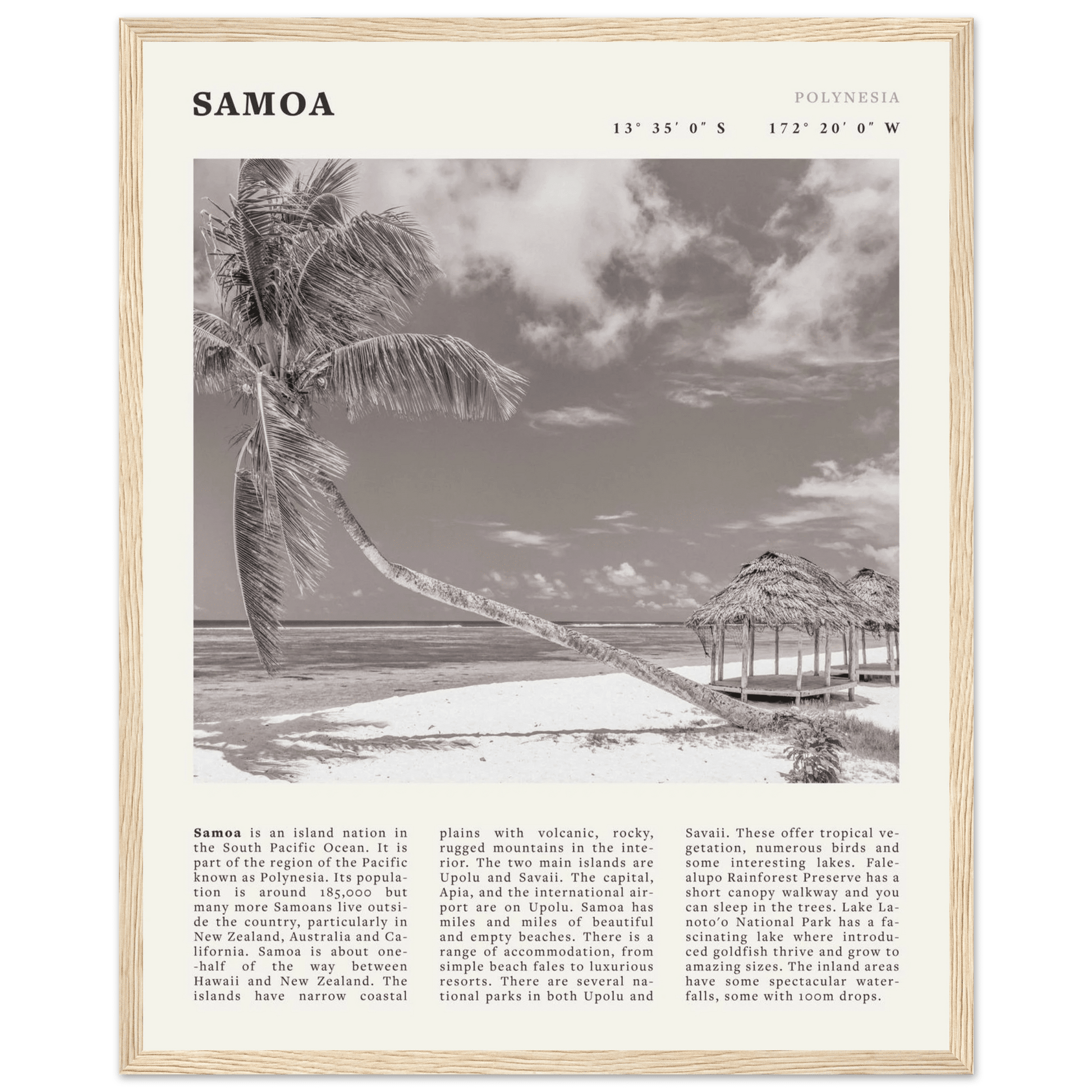 Samoa Poster | Black & White South Pacific Beach Wall Art | Polynesia Travel Print - Evergreen Posters