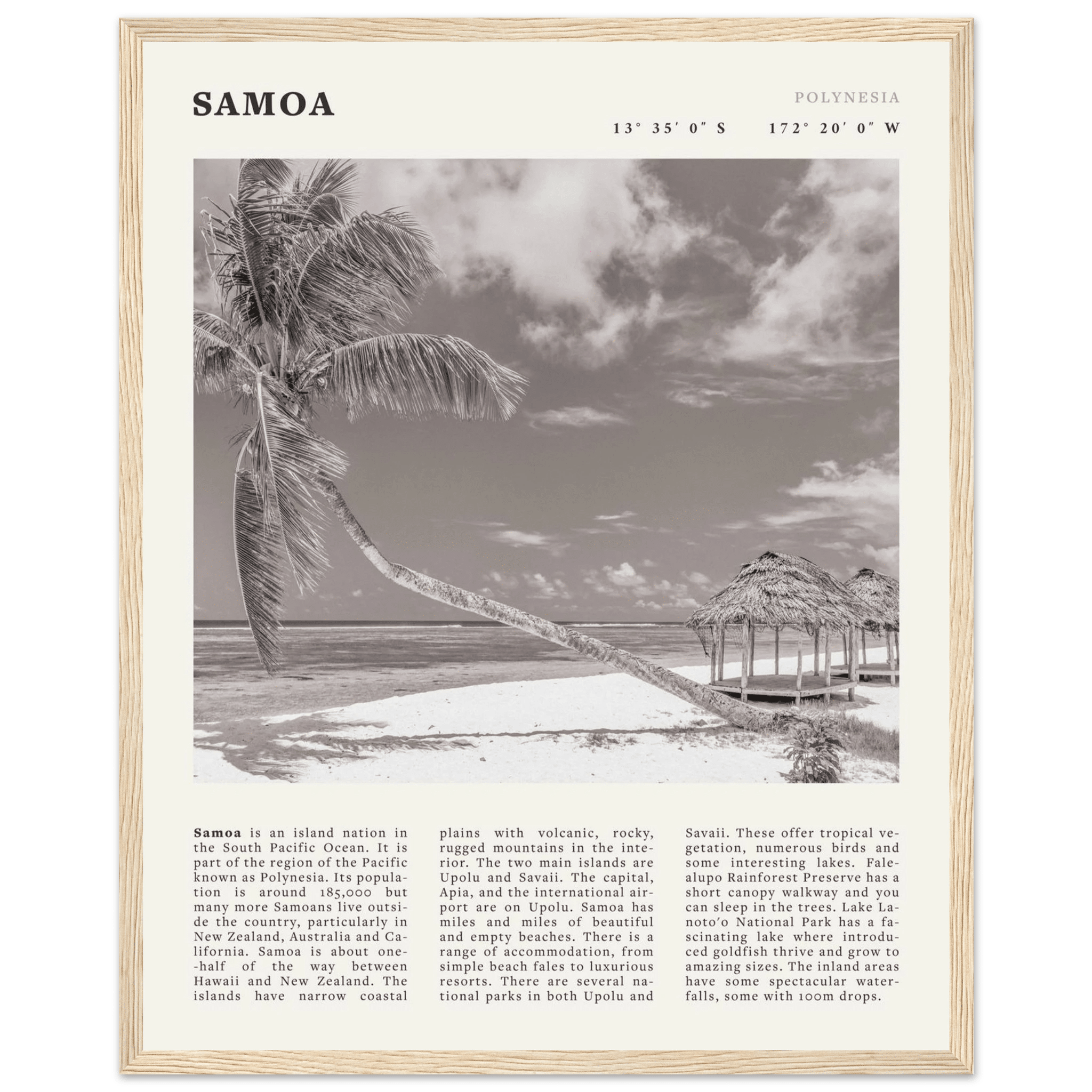 Samoa Poster | Black & White South Pacific Beach Wall Art | Polynesia Travel Print - Evergreen Posters