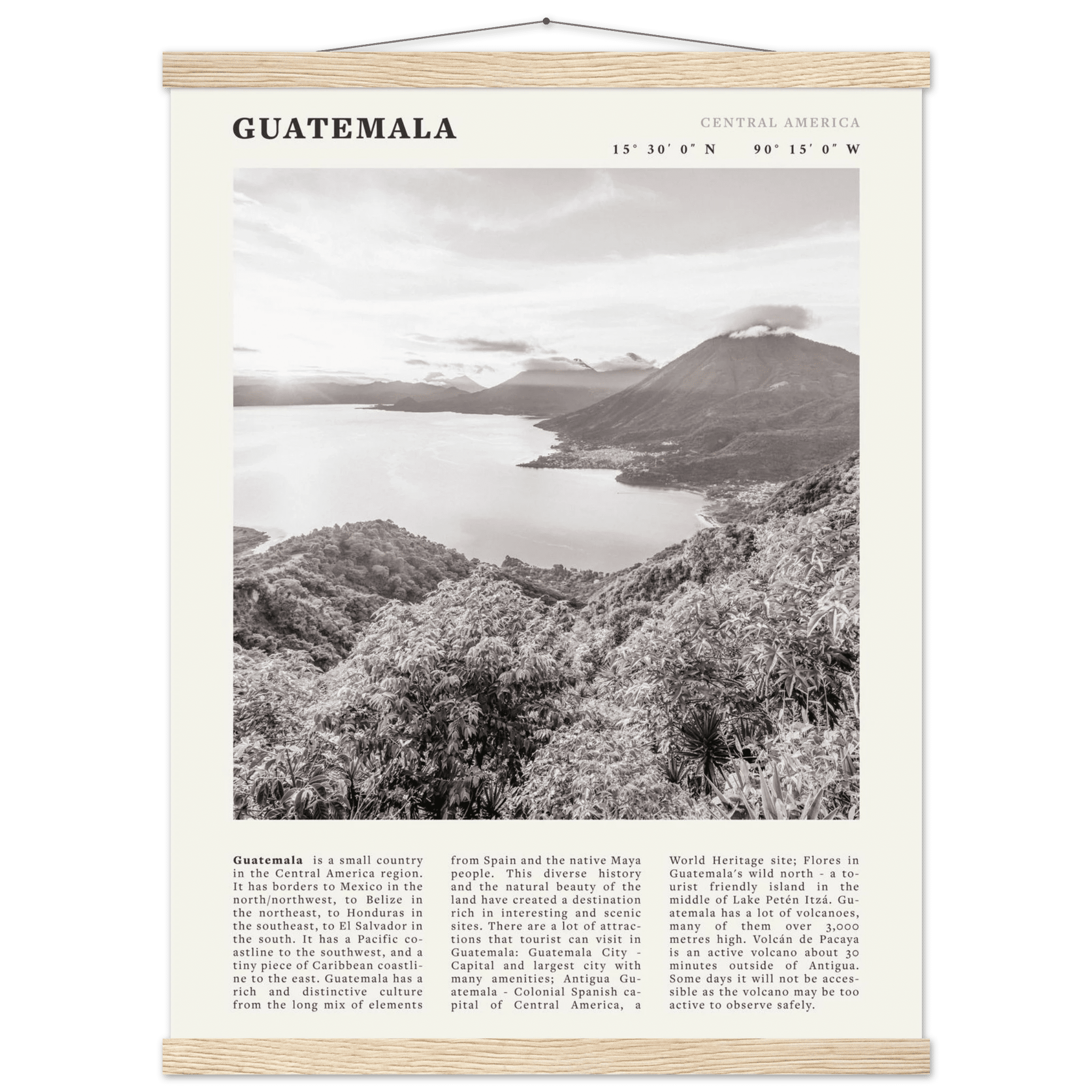 Guatemala Poster | Black & White Lake Atitlan Wall Art | Central America Travel Print - Evergreen Posters