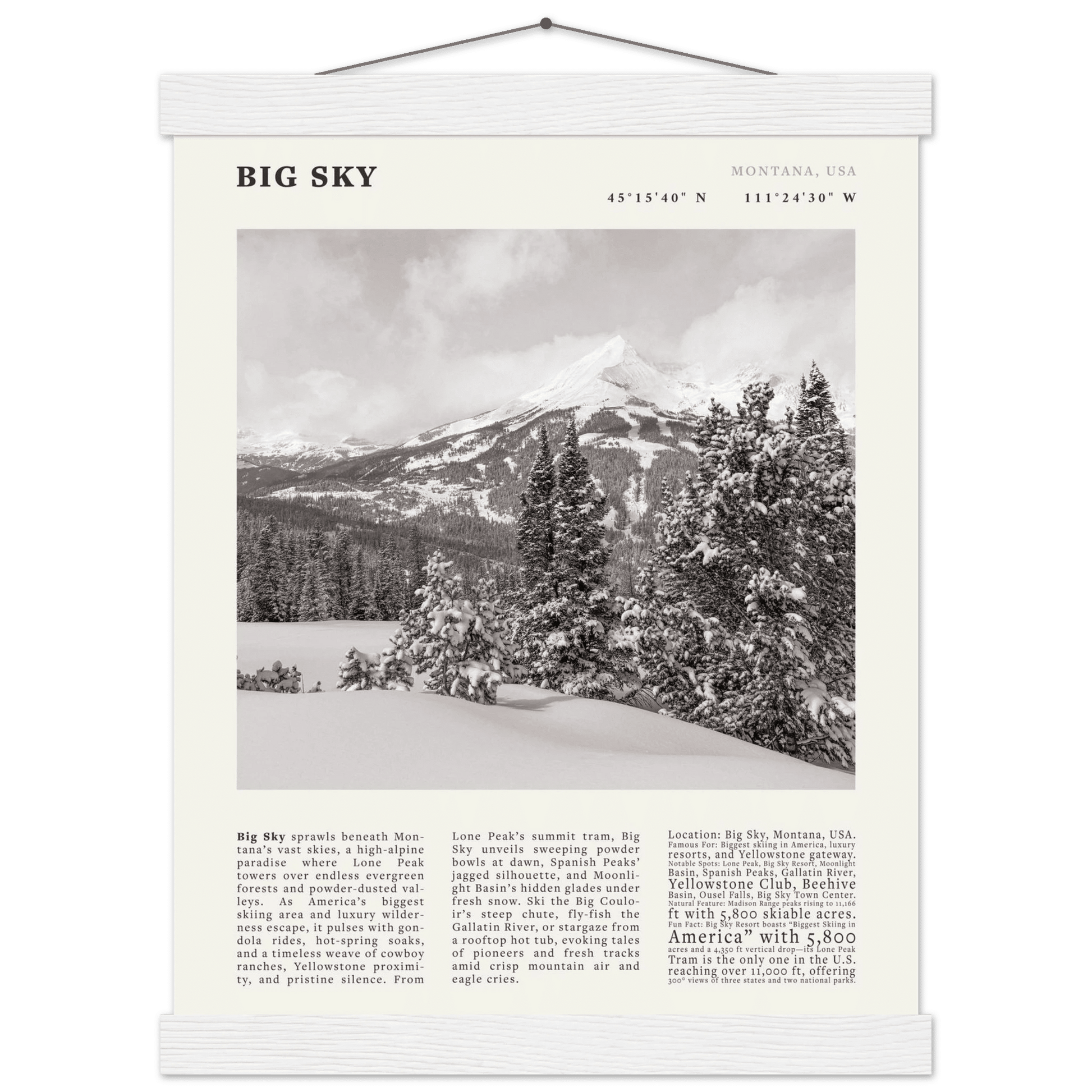 Big Sky Montana Poster Black and White – Vintage Lone Peak Ski Resort Print (Digital & Printed Options) - Evergreen Posters