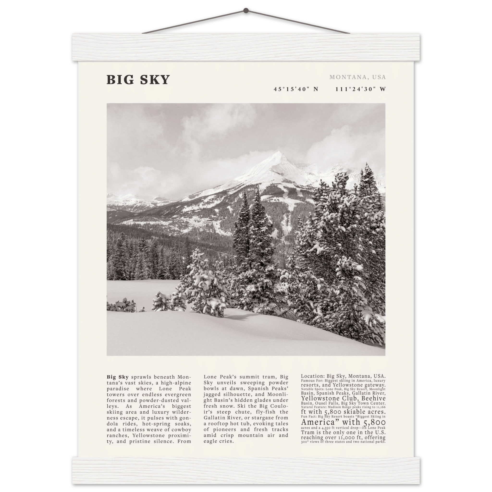 Big Sky Montana Poster Black and White – Vintage Lone Peak Ski Resort Print (Digital & Printed Options) - Evergreen Posters