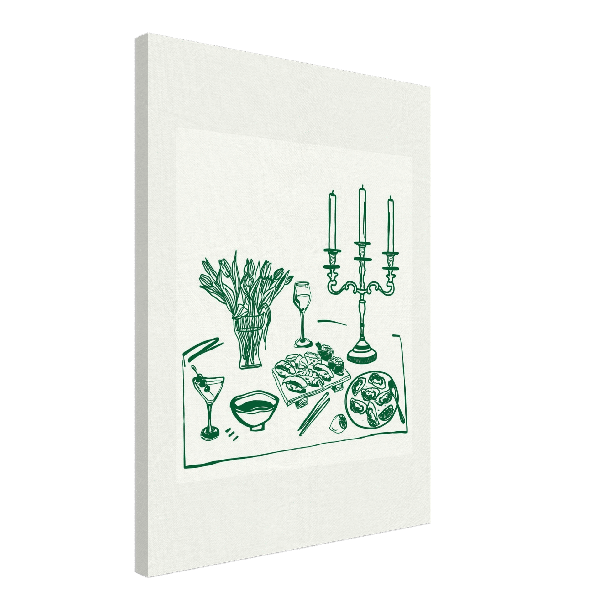 Fine Dining Table Print | Green Line Art Kitchen Wall Art | Elegant Dining Room Poster - Evergreen Posters