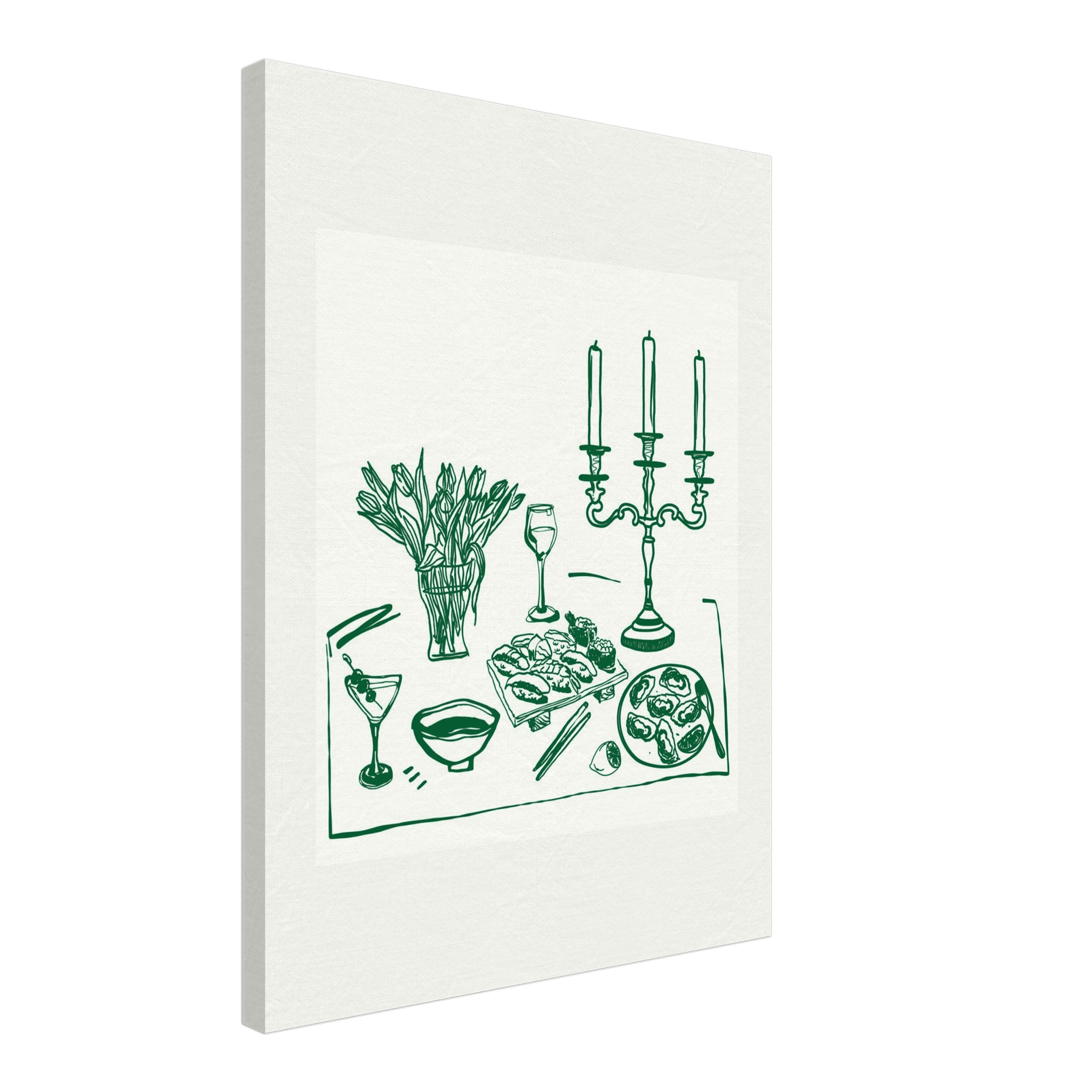 Fine Dining Table Print | Green Line Art Kitchen Wall Art | Elegant Dining Room Poster - Evergreen Posters