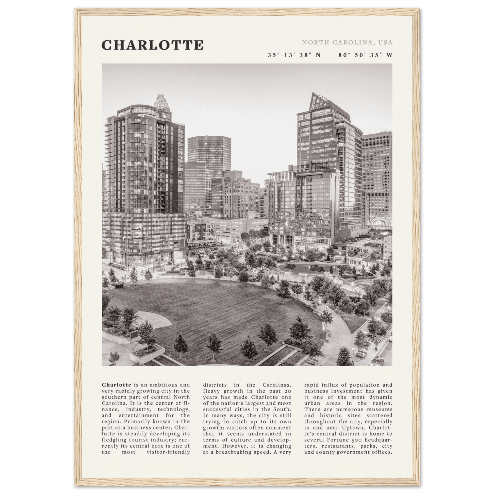 Charlotte Poster | Black & White North Carolina Skyline Wall Art | NC Travel Print - Evergreen Posters