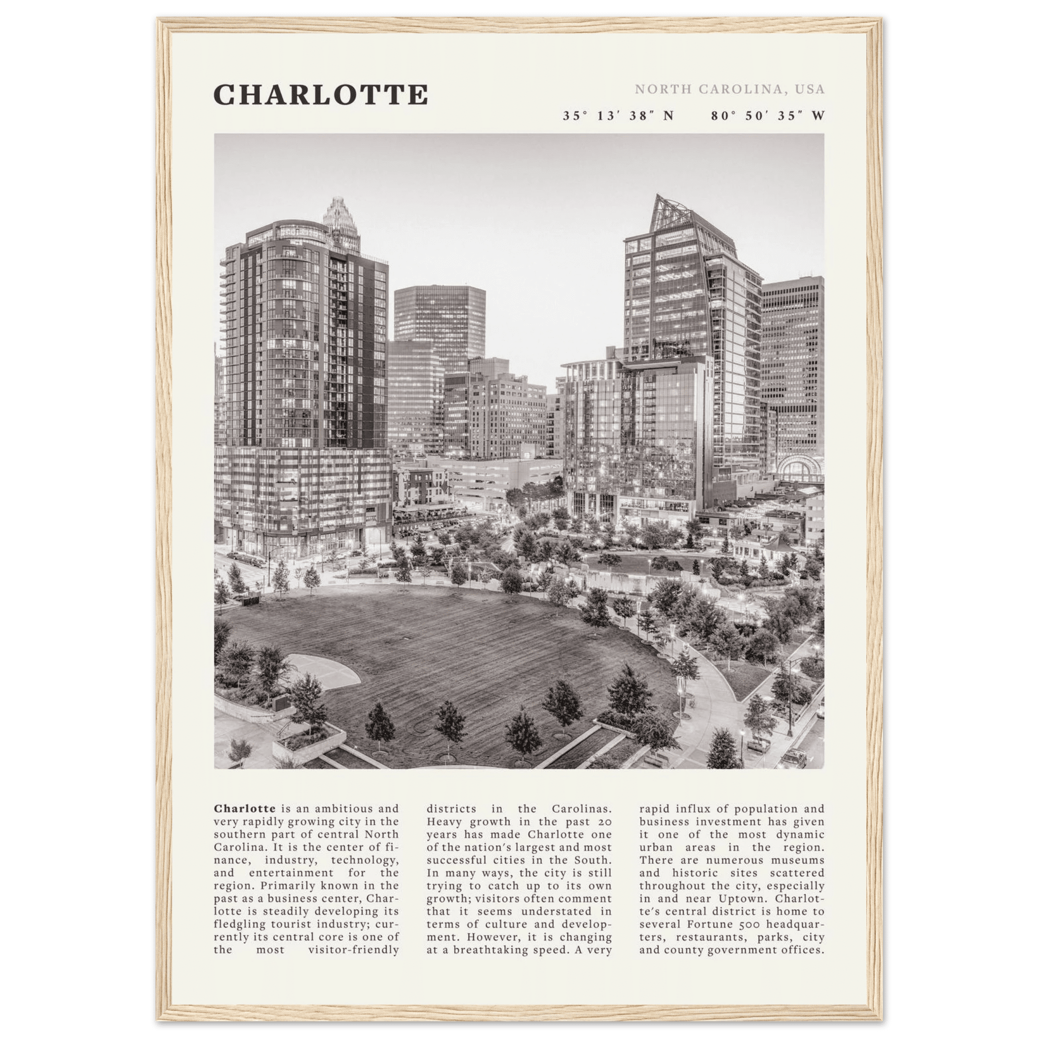 Charlotte Poster | Black & White North Carolina Skyline Wall Art | NC Travel Print - Evergreen Posters