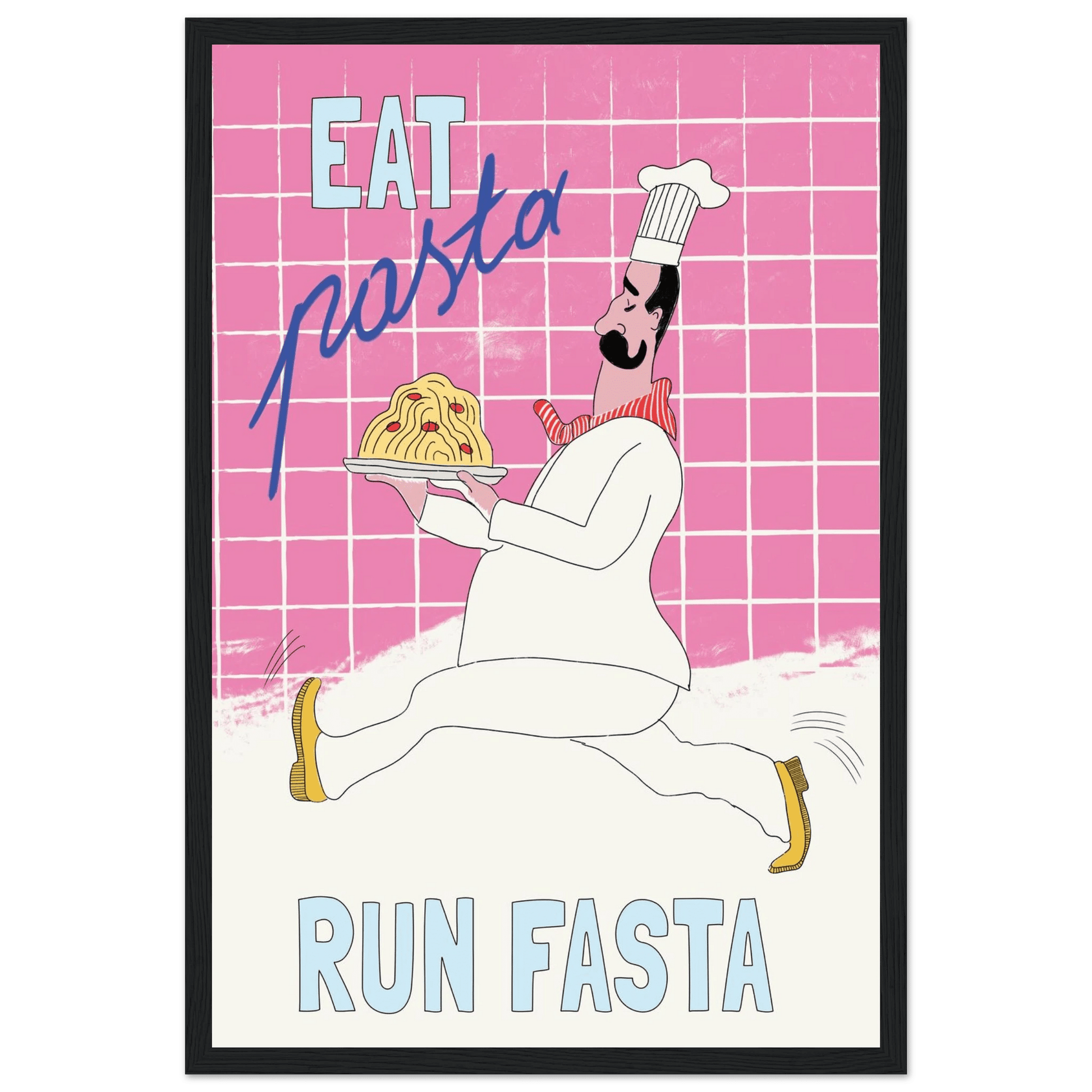 Eat Pasta Run Fasta Poster – Playful Kitchen Wall Art Print (Pink Edition) - Evergreen Posters