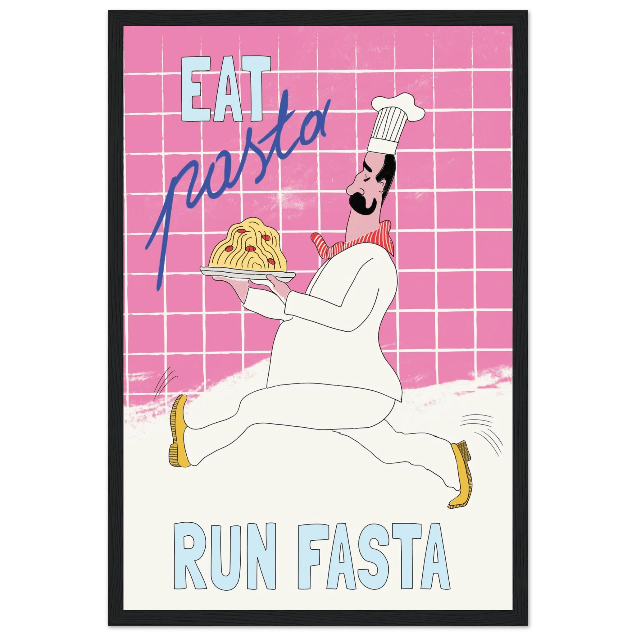 Eat Pasta Run Fasta Poster – Playful Kitchen Wall Art Print (Pink Edition) - Evergreen Posters