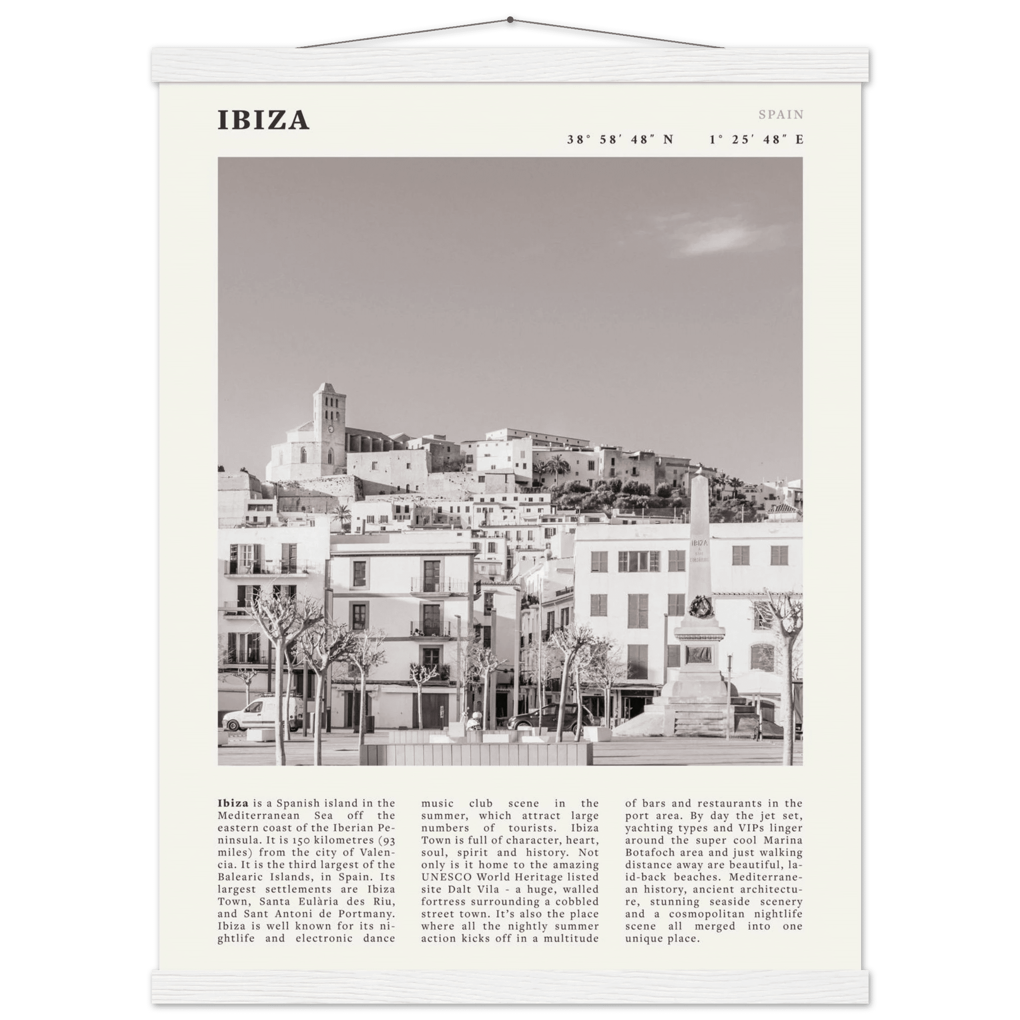 Ibiza Poster | Black & White Spanish Island Wall Art | Spain Travel Print - Evergreen Posters