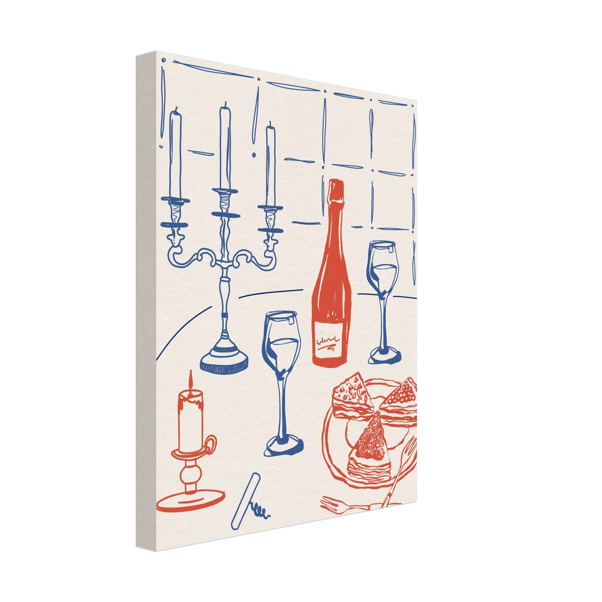 Candlelight Dinner Print | Wine & Candelabra Line Art Wall Art | Kitchen Poster - Evergreen Posters