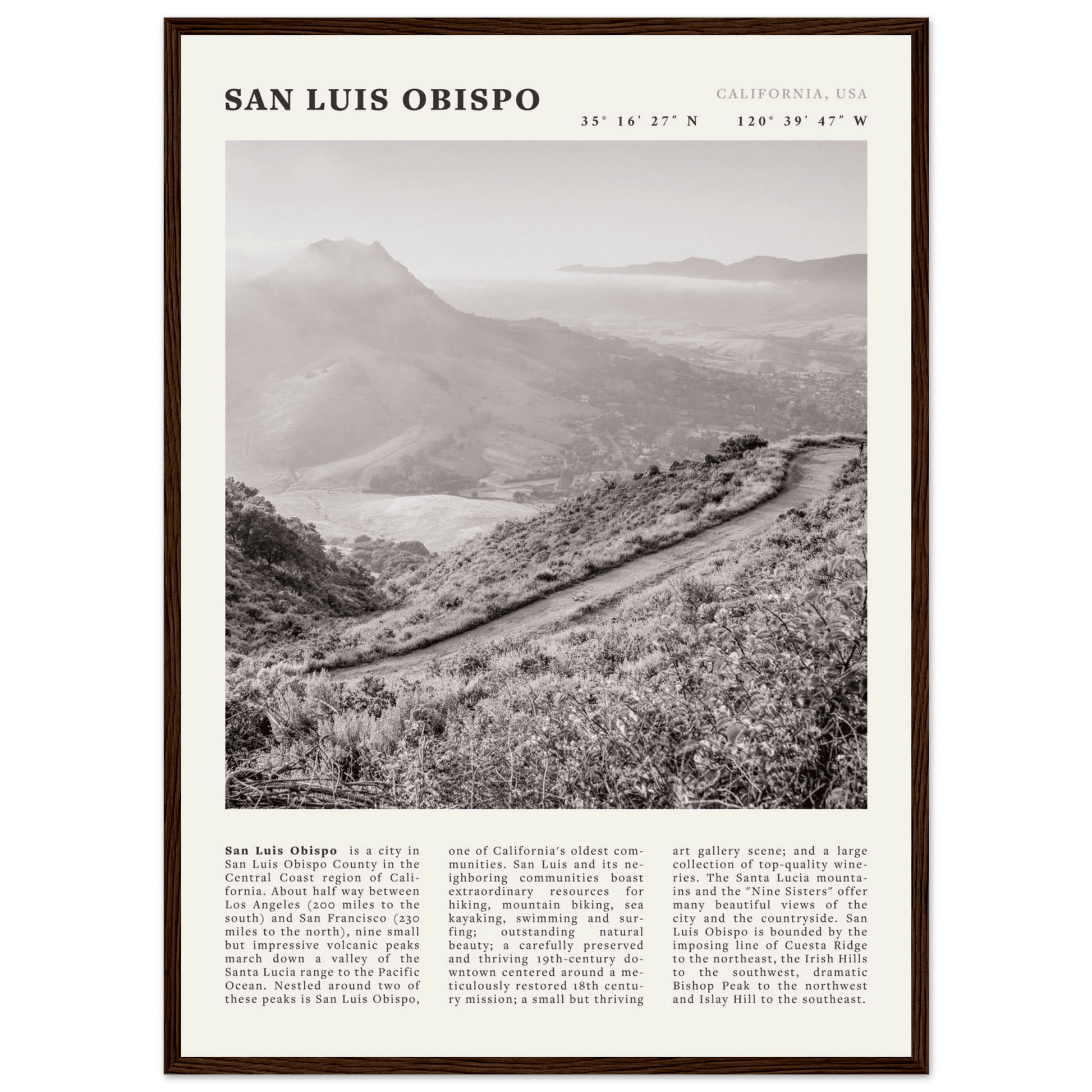 San Luis Obispo Poster | Black & White California Wall Art | SLO Travel Print - Evergreen Posters