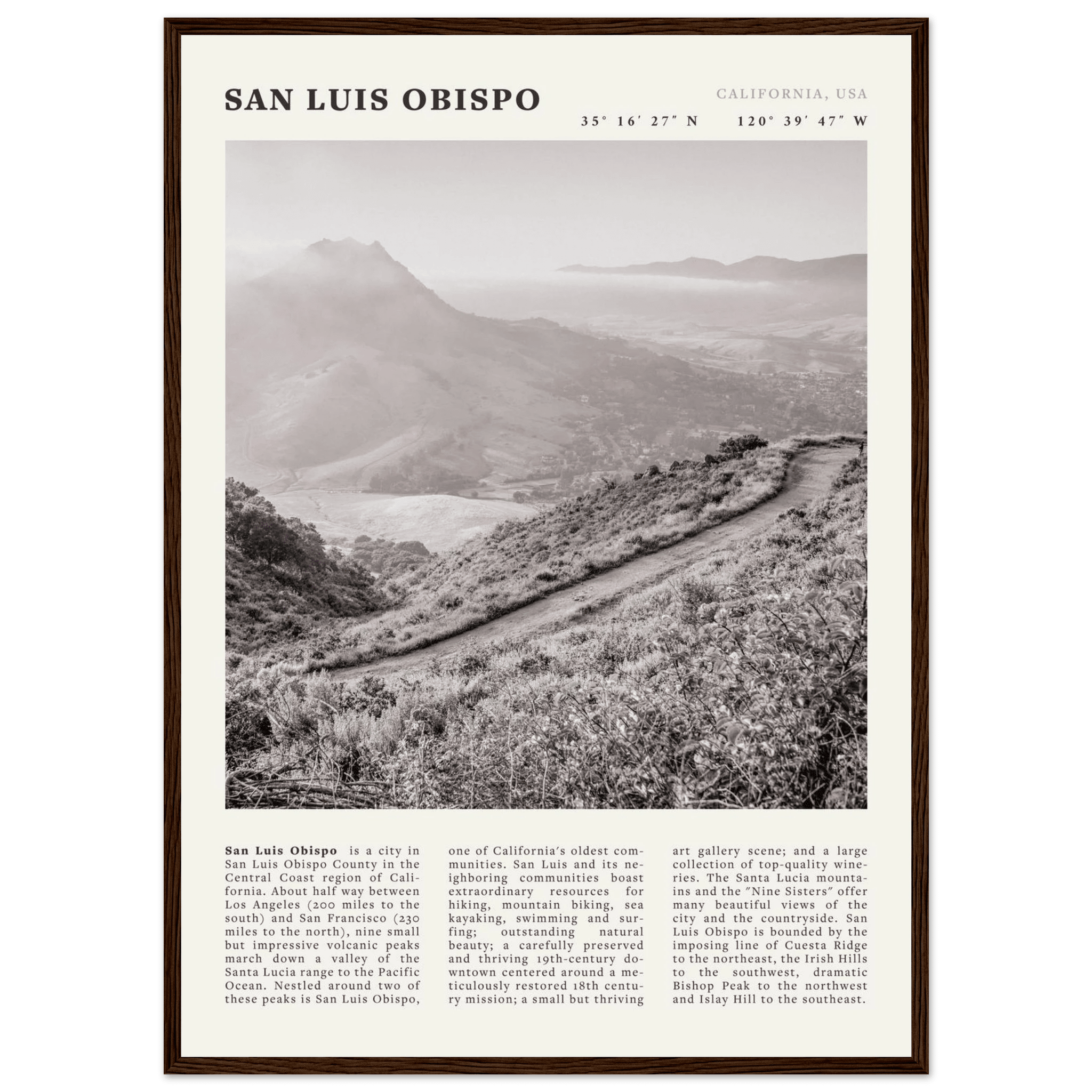 San Luis Obispo Poster | Black & White California Wall Art | SLO Travel Print - Evergreen Posters