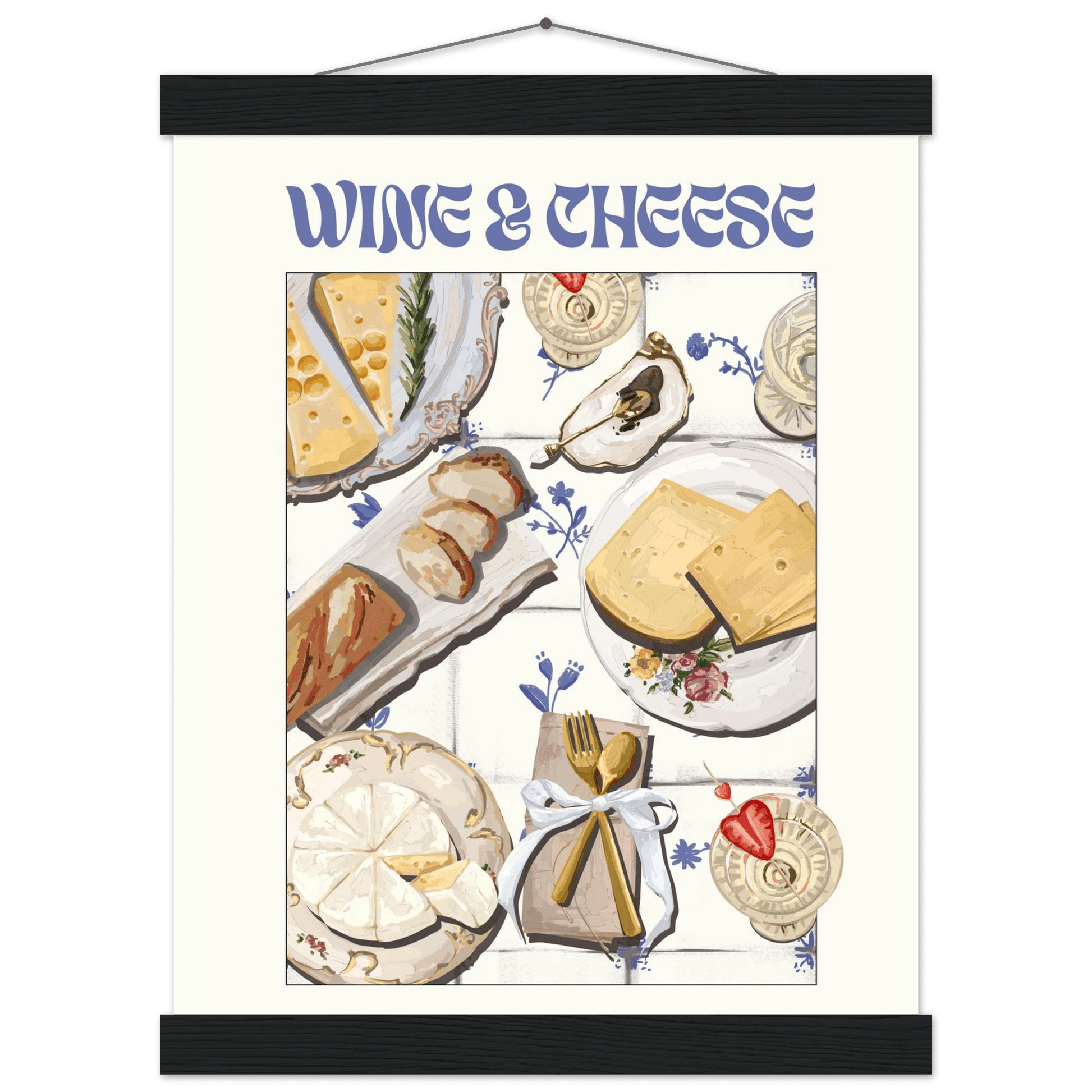 Wine & Cheese Poster – Elegant Kitchen & Dining Wall Art Print (Digital & Printed Options) - Evergreen Posters