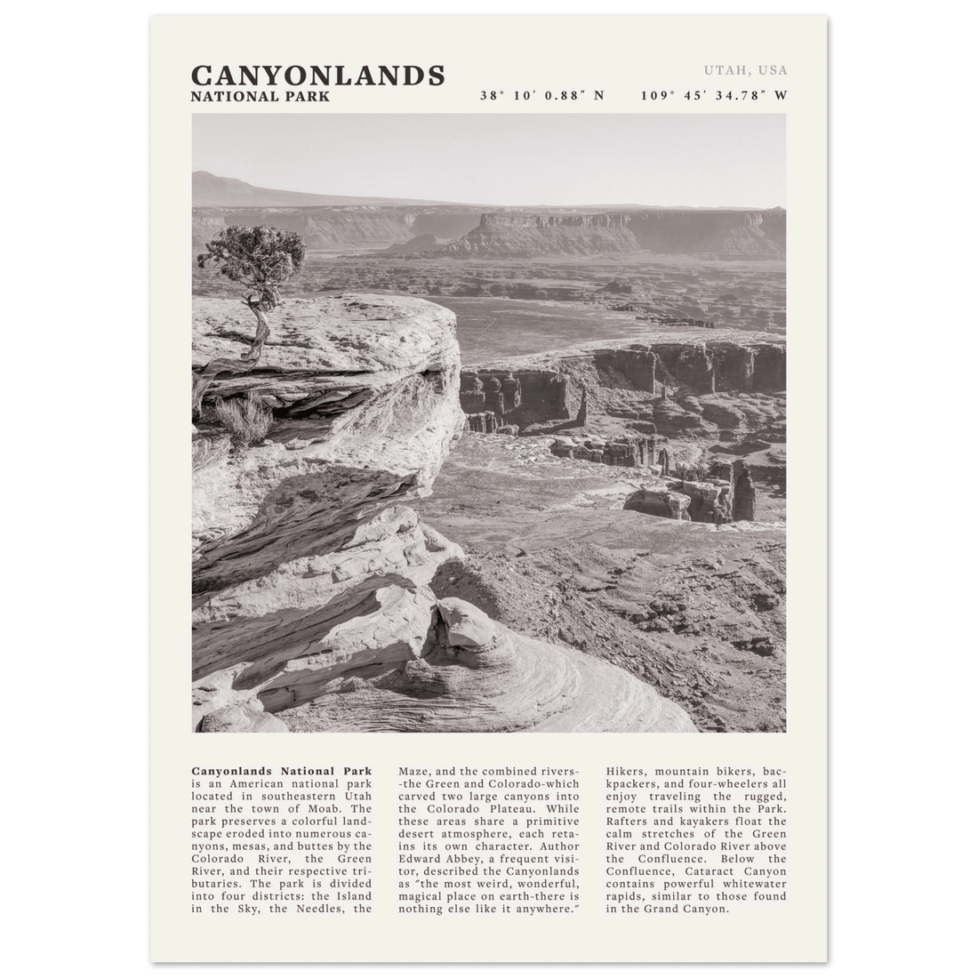 Canyonlands National Park Poster | Black & White Utah Wall Art | Canyon Travel Print - Evergreen Posters