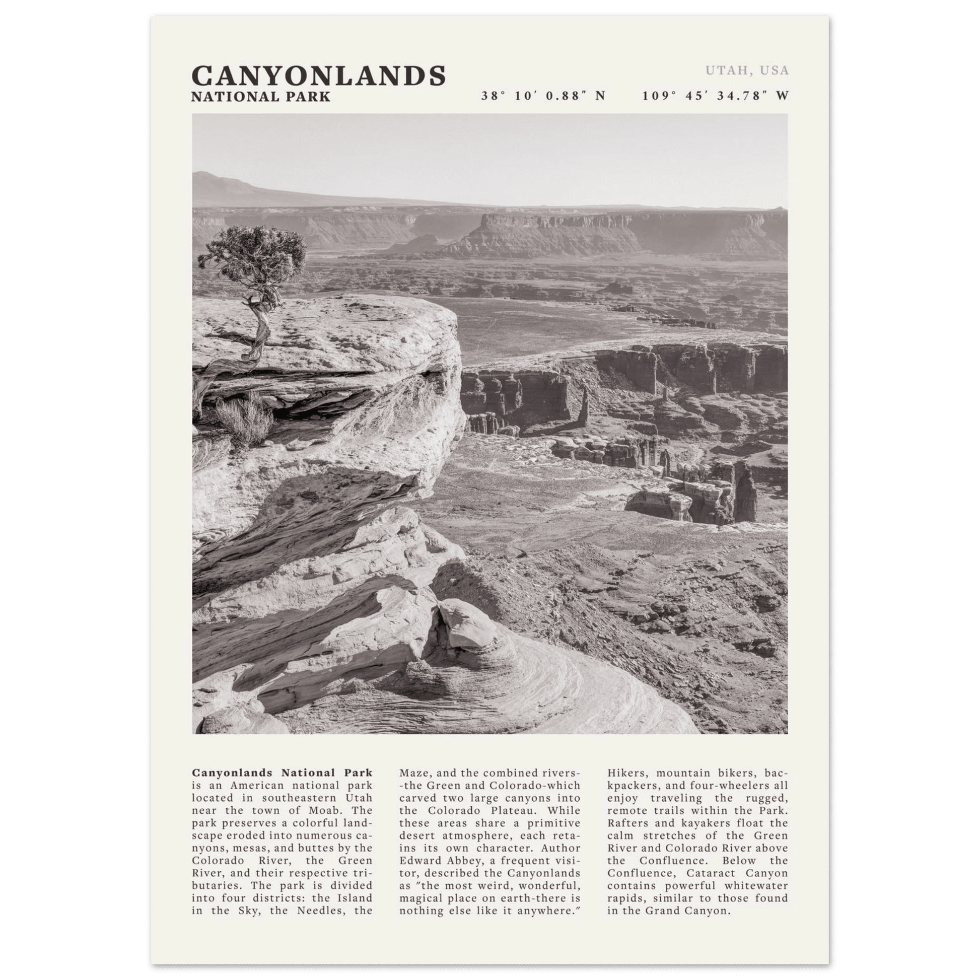 Canyonlands National Park Poster | Black & White Utah Wall Art | Canyon Travel Print - Evergreen Posters