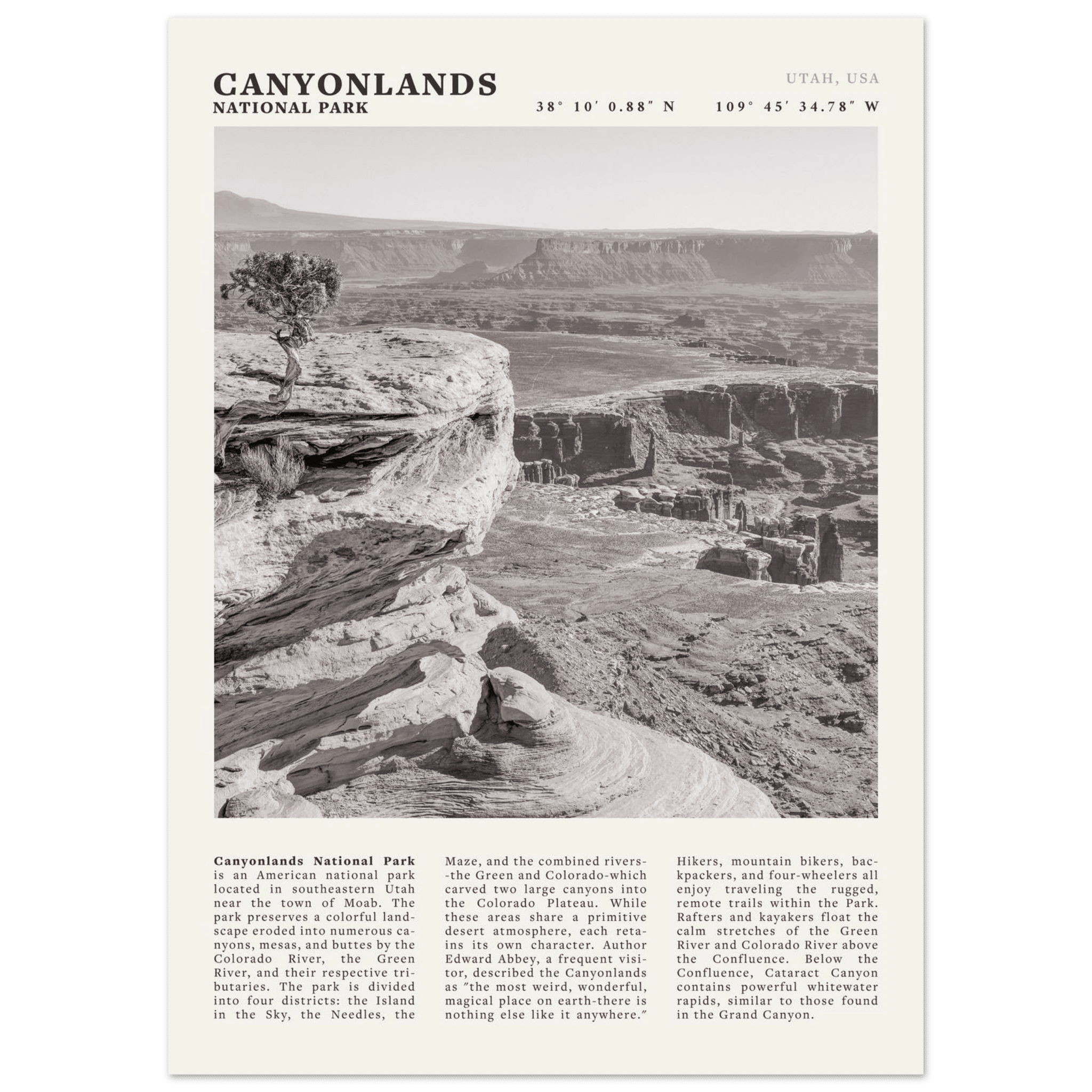 Canyonlands National Park Poster | Black & White Utah Wall Art | Canyon Travel Print - Evergreen Posters
