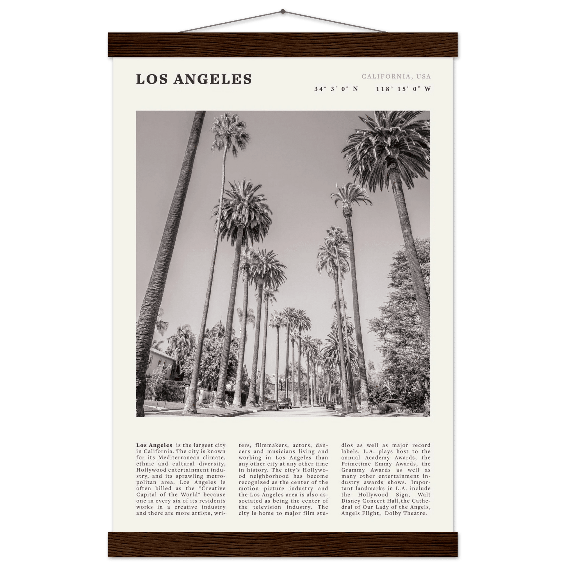 Los Angeles Poster | Black & White Palm Trees Wall Art | California Travel Print - Evergreen Posters