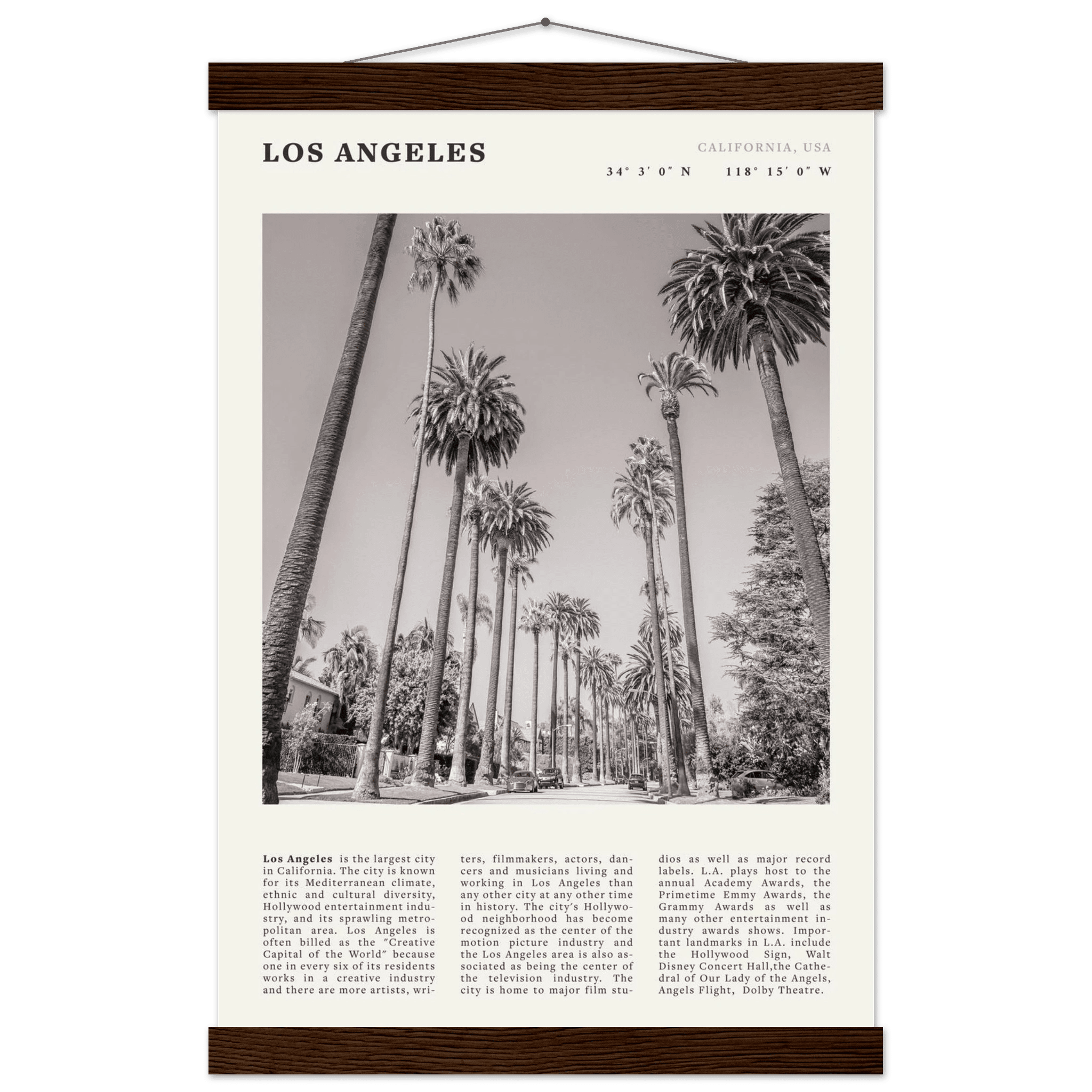 Los Angeles Poster | Black & White Palm Trees Wall Art | California Travel Print - Evergreen Posters