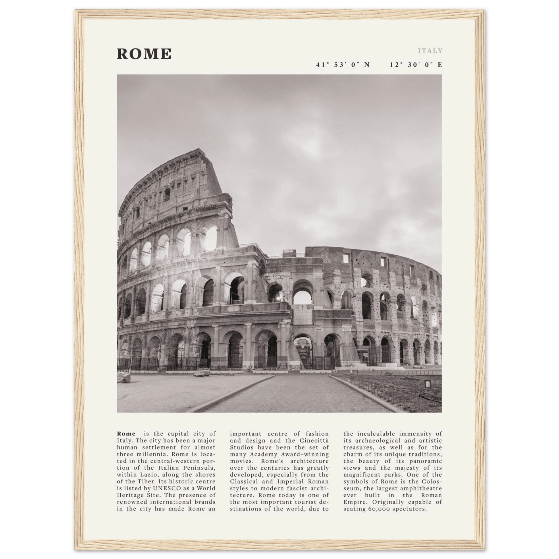 Rome Poster | Black & White Colosseum Wall Art | Italy Travel Print | Roman Decor - Evergreen Posters