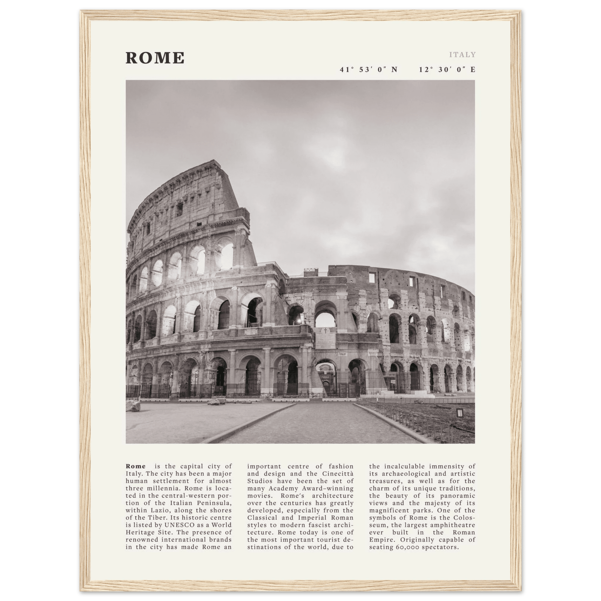 Rome Poster | Black & White Colosseum Wall Art | Italy Travel Print | Roman Decor - Evergreen Posters