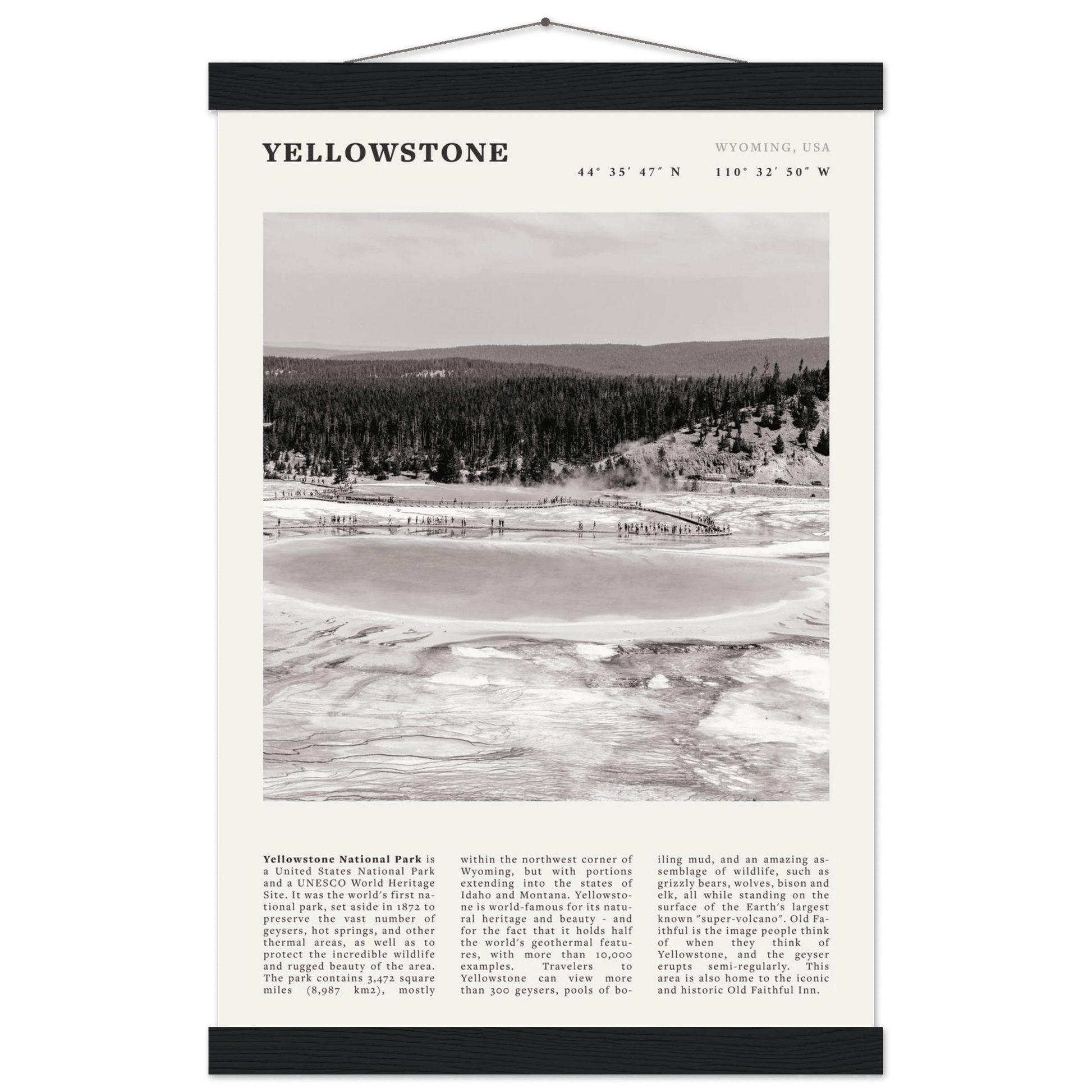 Yellowstone Poster | Black & White Grand Prismatic Spring Wall Art | WY Print - Evergreen Posters