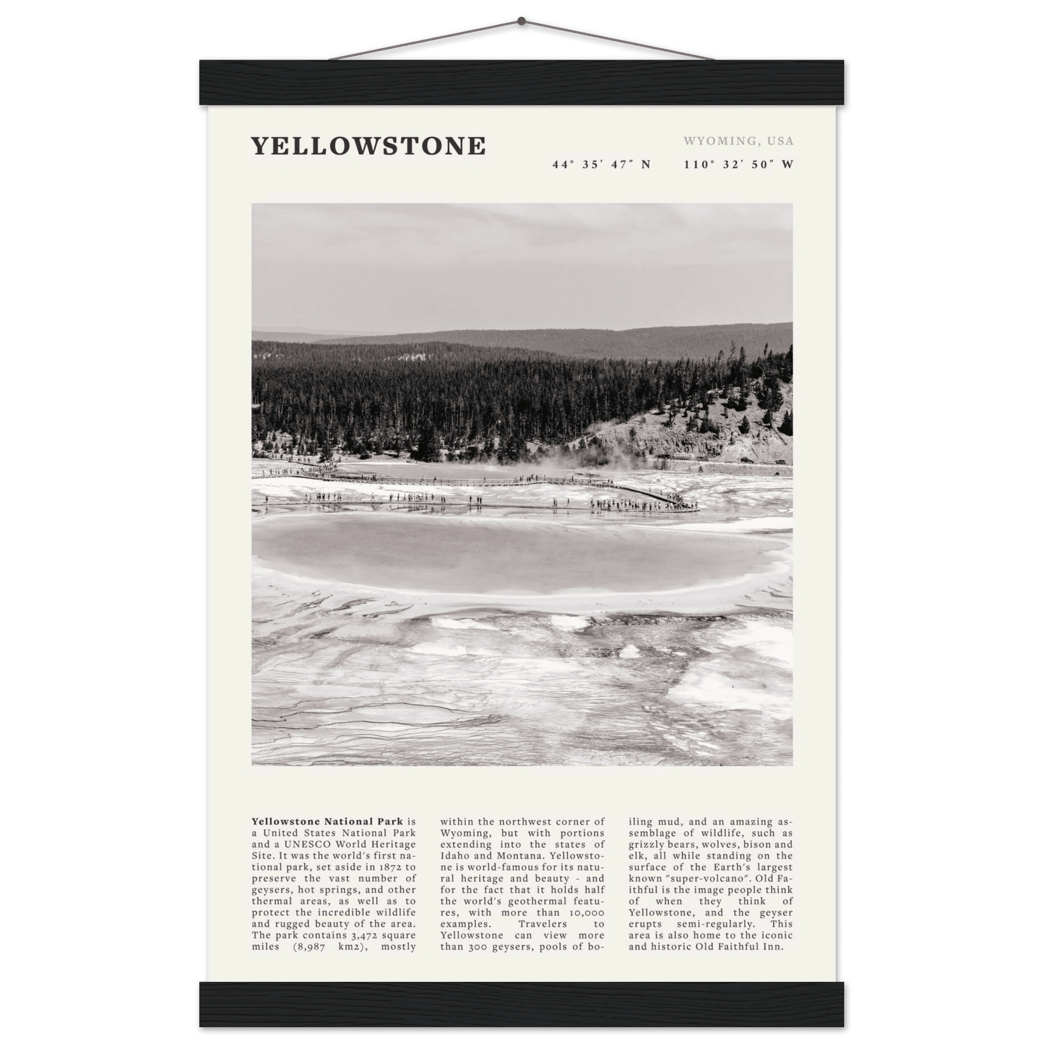 Yellowstone Poster | Black & White Grand Prismatic Spring Wall Art | WY Print - Evergreen Posters