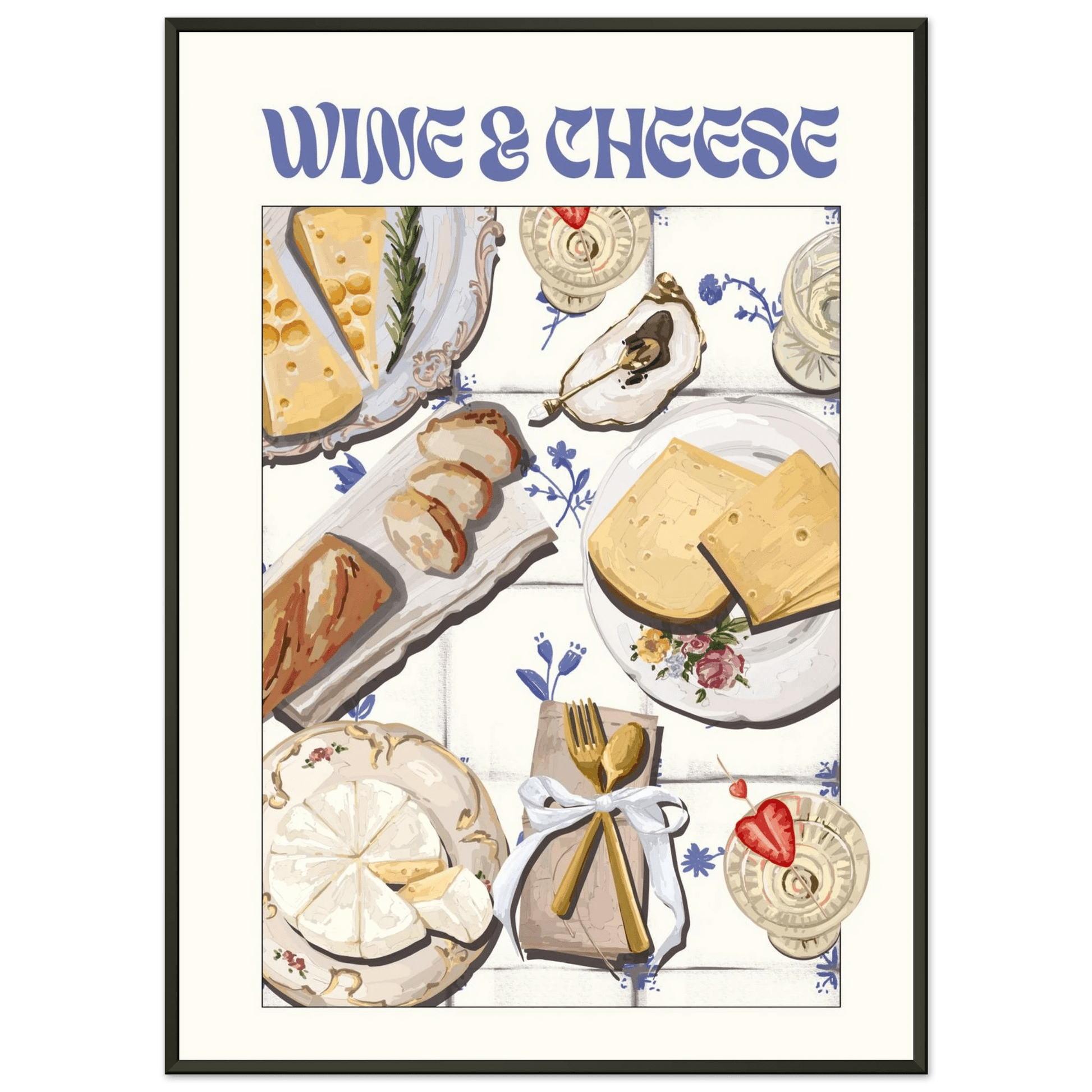 Wine & Cheese Poster – Elegant Kitchen & Dining Wall Art Print (Digital & Printed Options) - Evergreen Posters