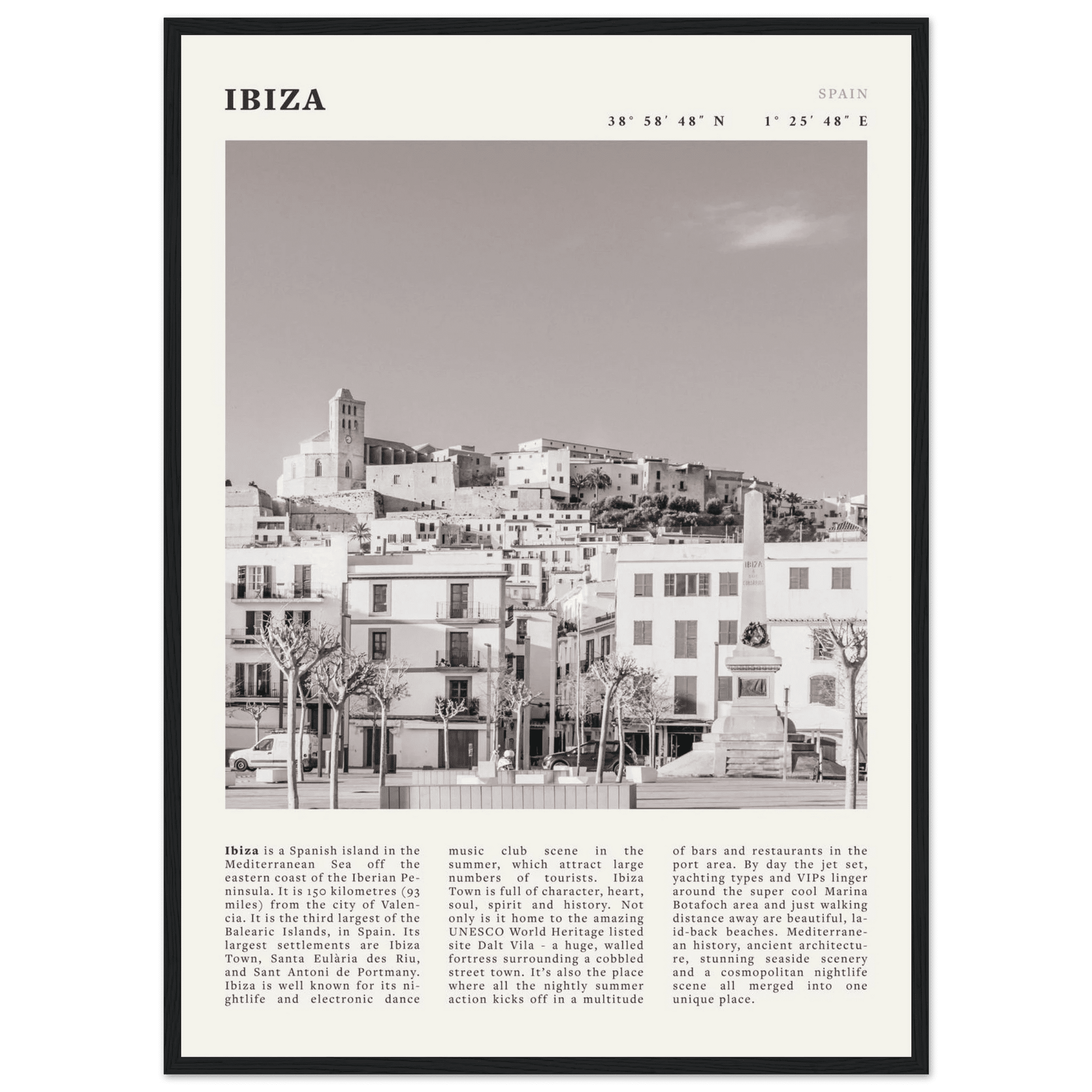 Ibiza Poster | Black & White Spanish Island Wall Art | Spain Travel Print - Evergreen Posters