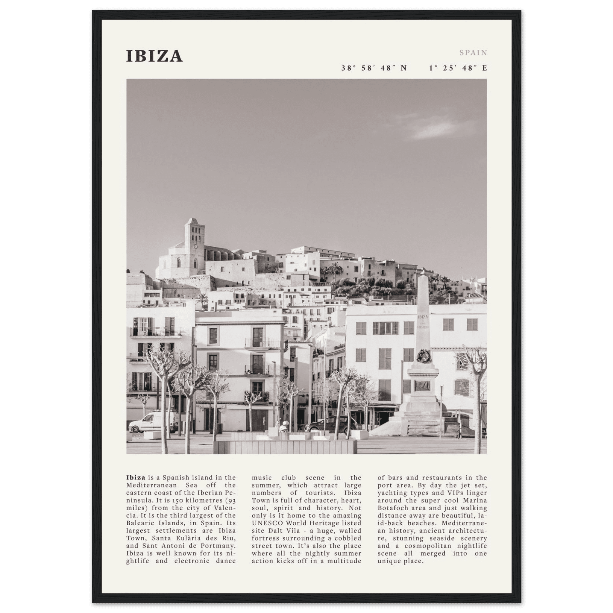 Ibiza Poster | Black & White Spanish Island Wall Art | Spain Travel Print - Evergreen Posters