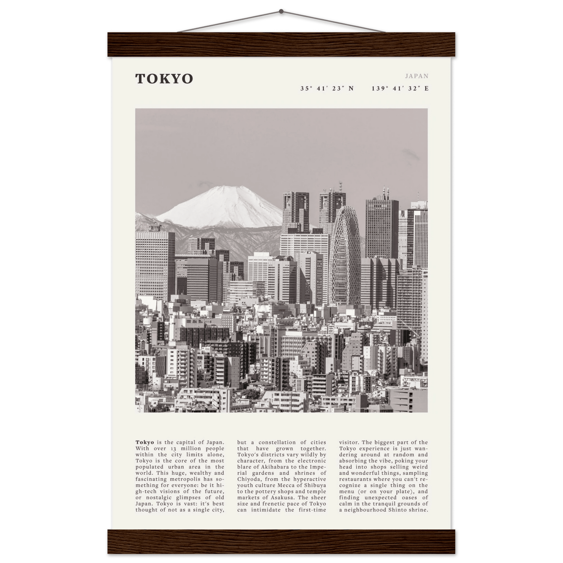 Tokyo Poster | Black & White Mount Fuji Skyline Wall Art | Japan Travel Print - Evergreen Posters