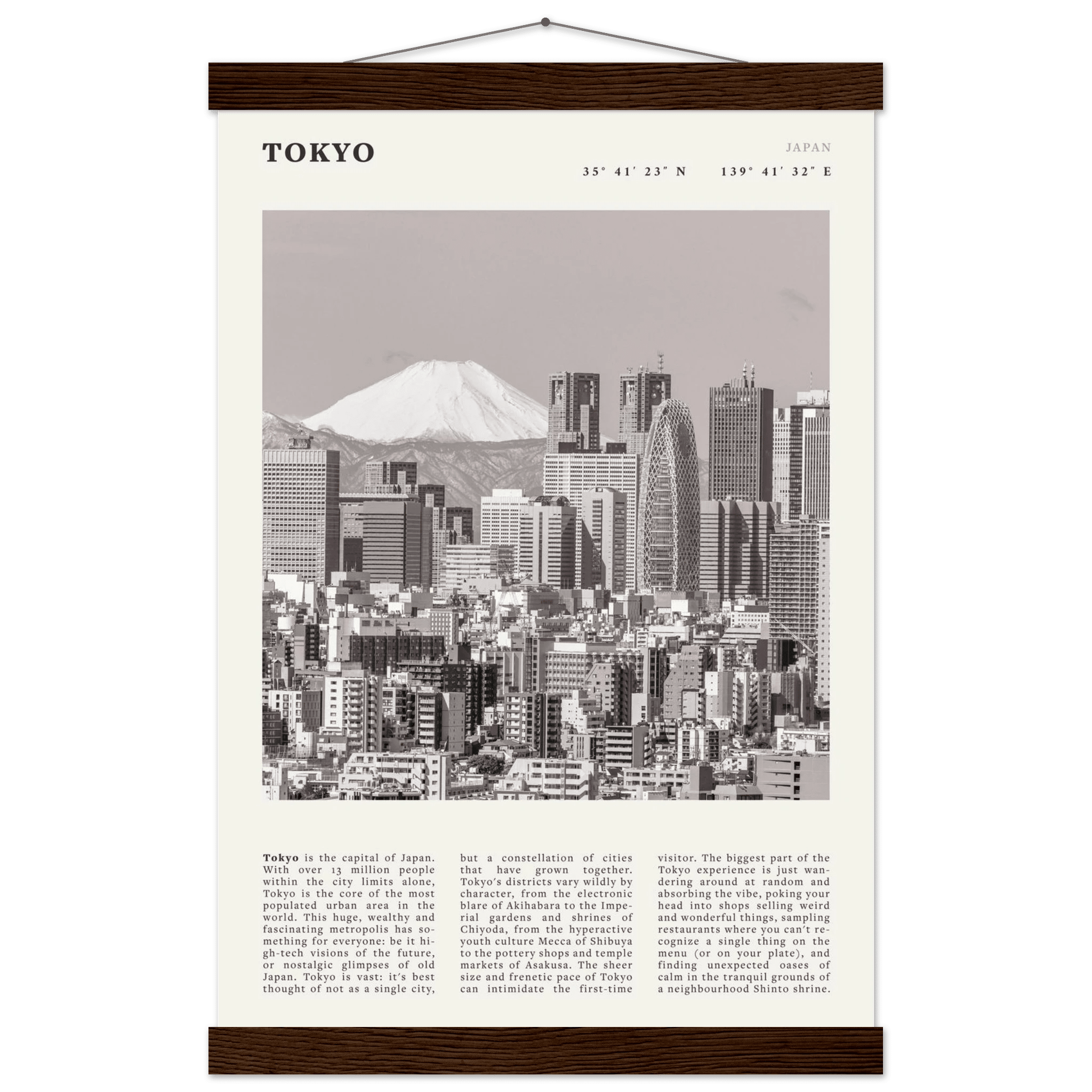 Tokyo Poster | Black & White Mount Fuji Skyline Wall Art | Japan Travel Print - Evergreen Posters
