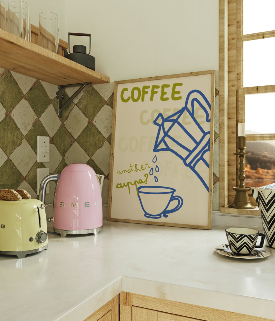 Coffee Print | Another Cuppa Moka Pot Wall Art | Kitchen Coffee Poster - Evergreen Posters
